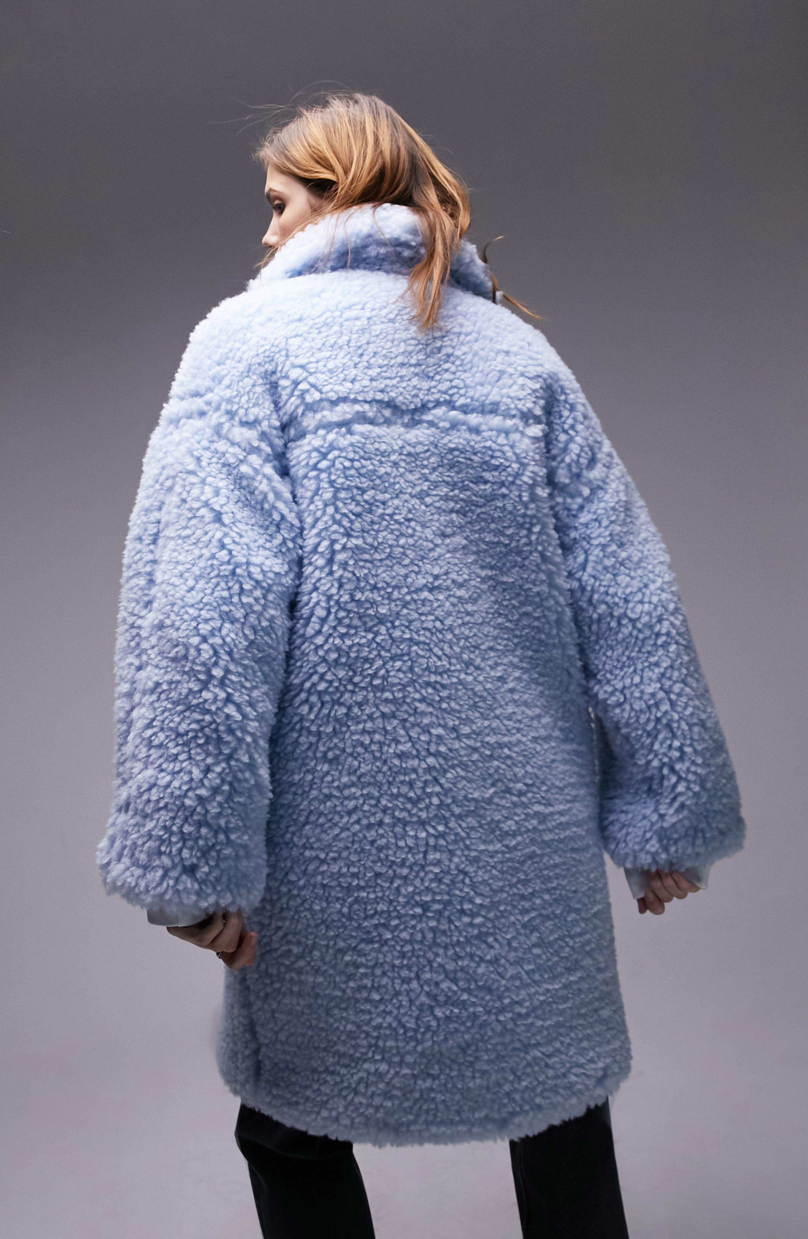 TOPSHOP Chunky Oversize Faux Shearling Coat in Blue Lyst