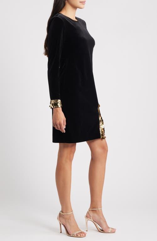 Vince Camuto Paillette Detail Long Sleeve Velvet Cocktail Dress in Black |  Lyst