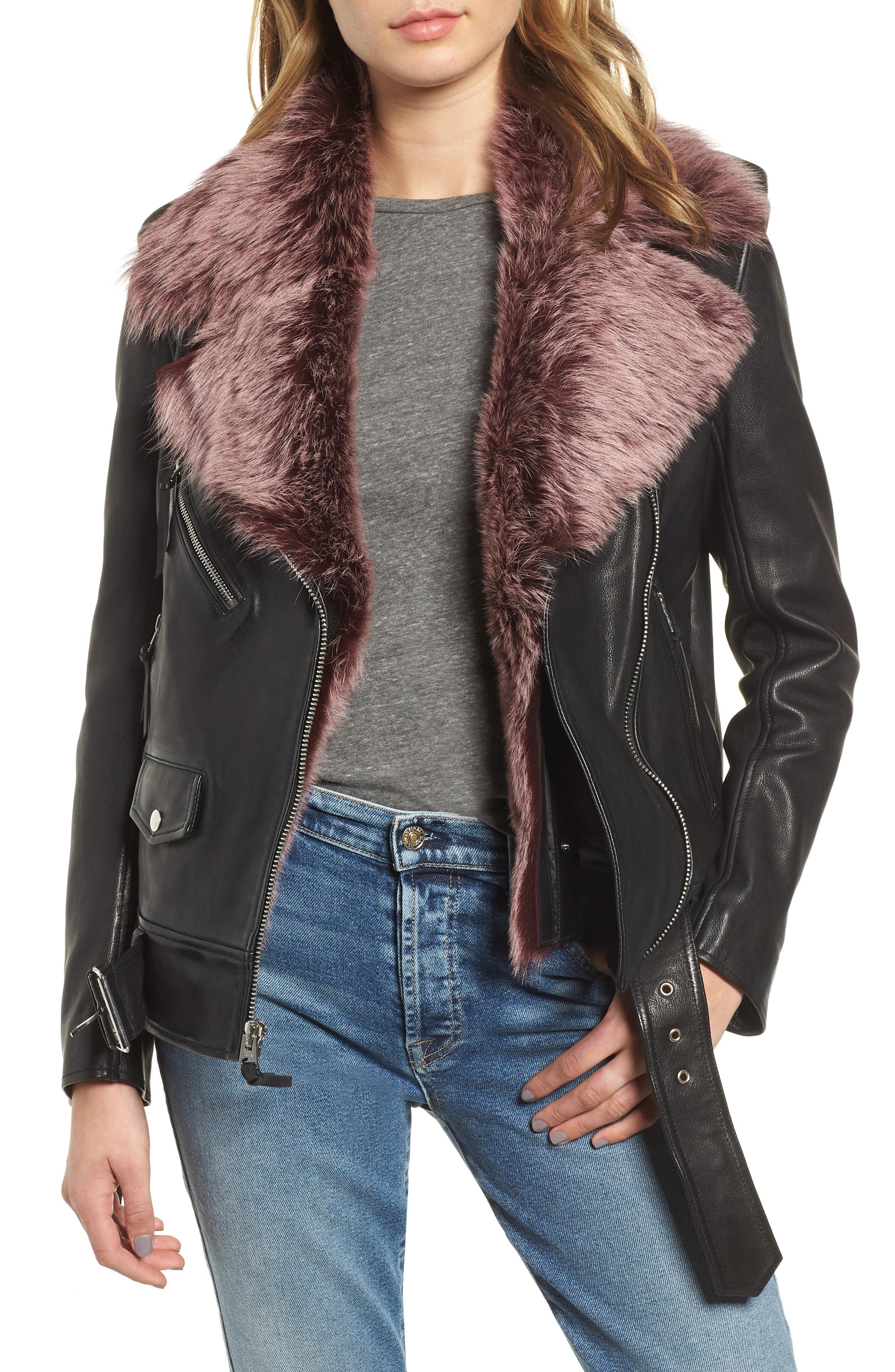 7 For All Mankind Leather Moto Jacket With Removable Shearling Fur in Black  | Lyst