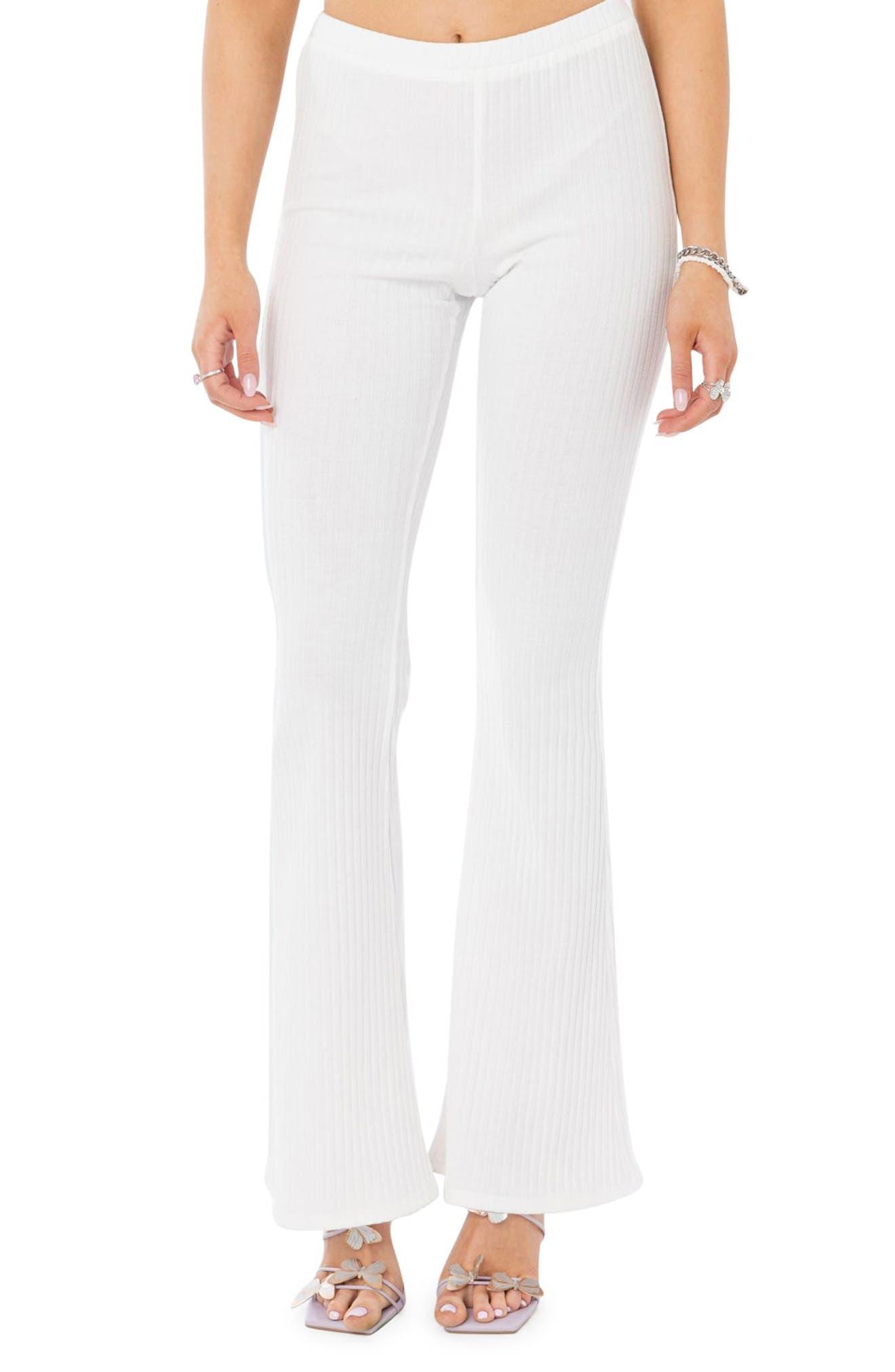 Edikted Claire Rib Flare Pants in White | Lyst