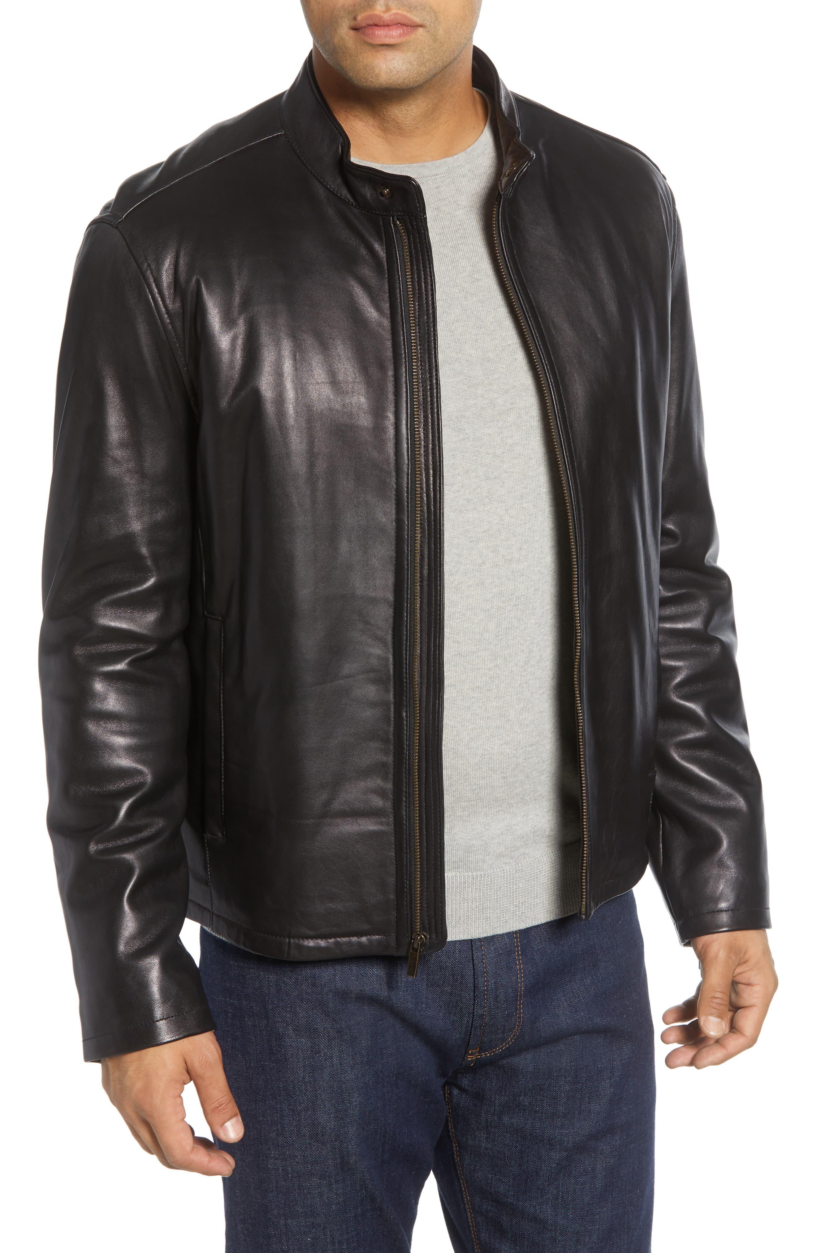 Cole Haan Lambskin Leather Moto Jacket in Black for Men Lyst