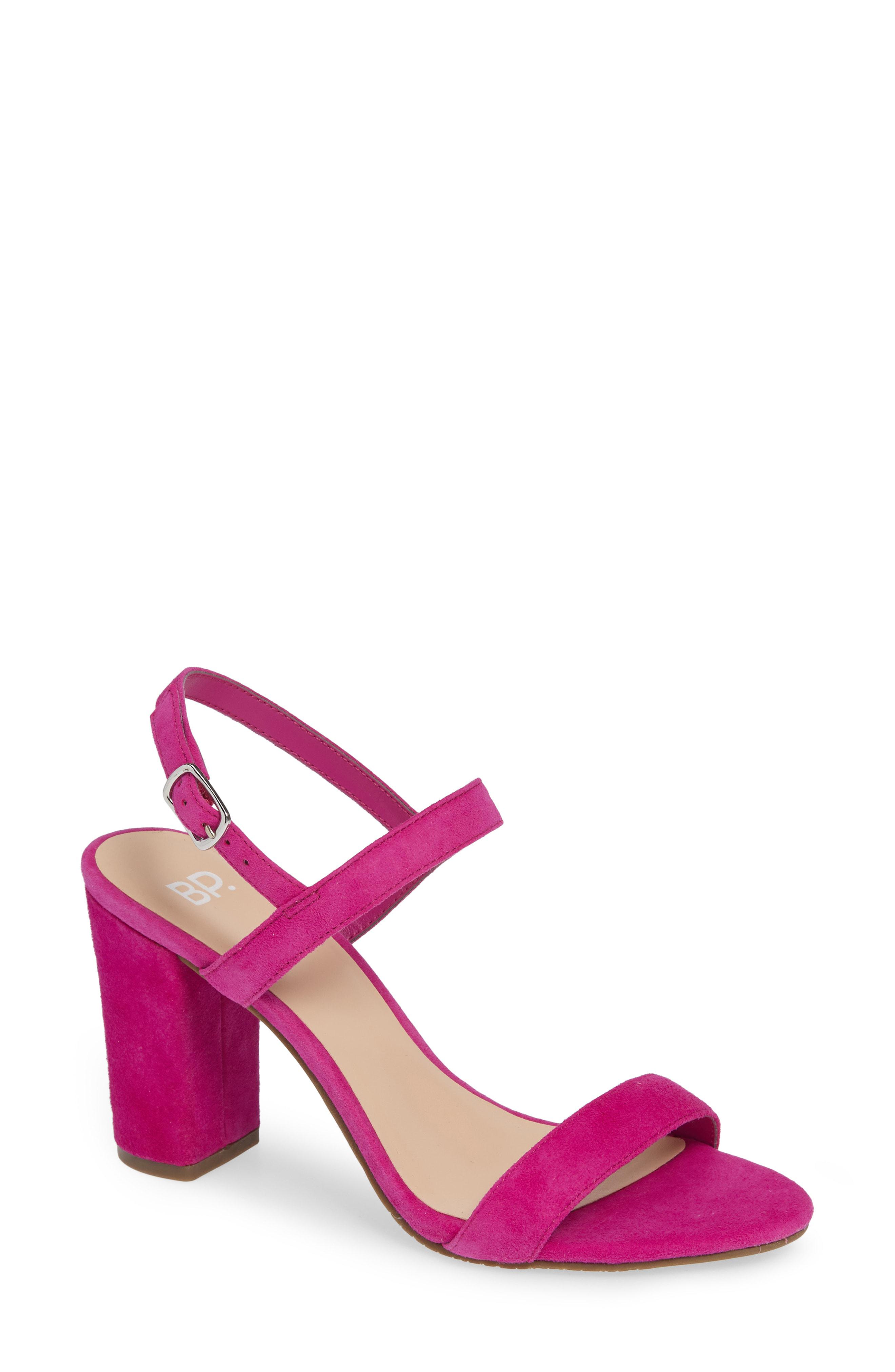 magenta block heel sandals