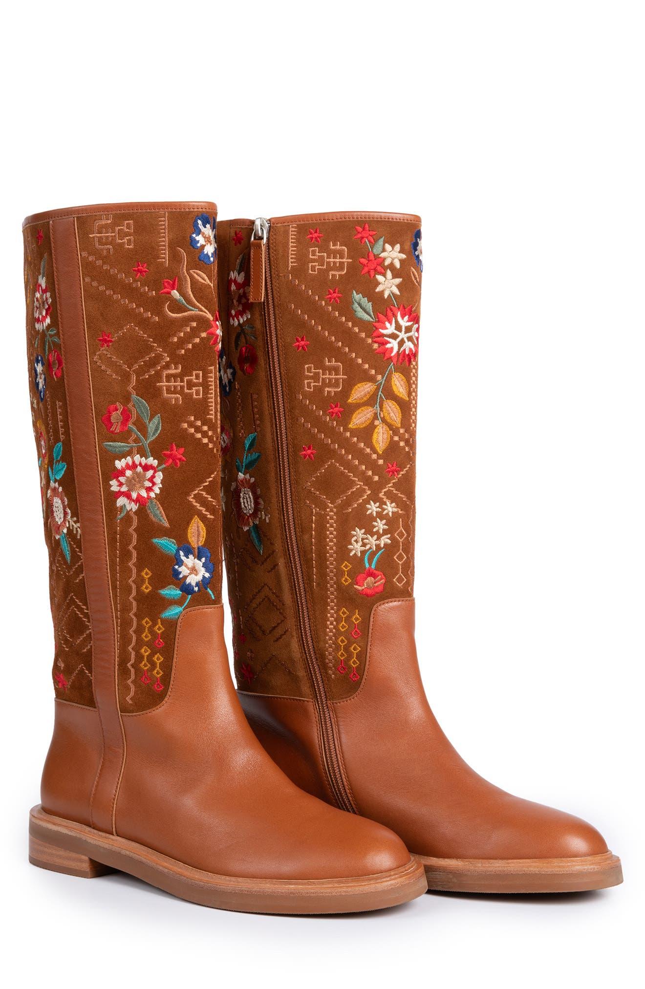 Johnny Was Olivia Embroidered Knee High Boot In Cognac At Nordstrom Rack in  Brown | Lyst