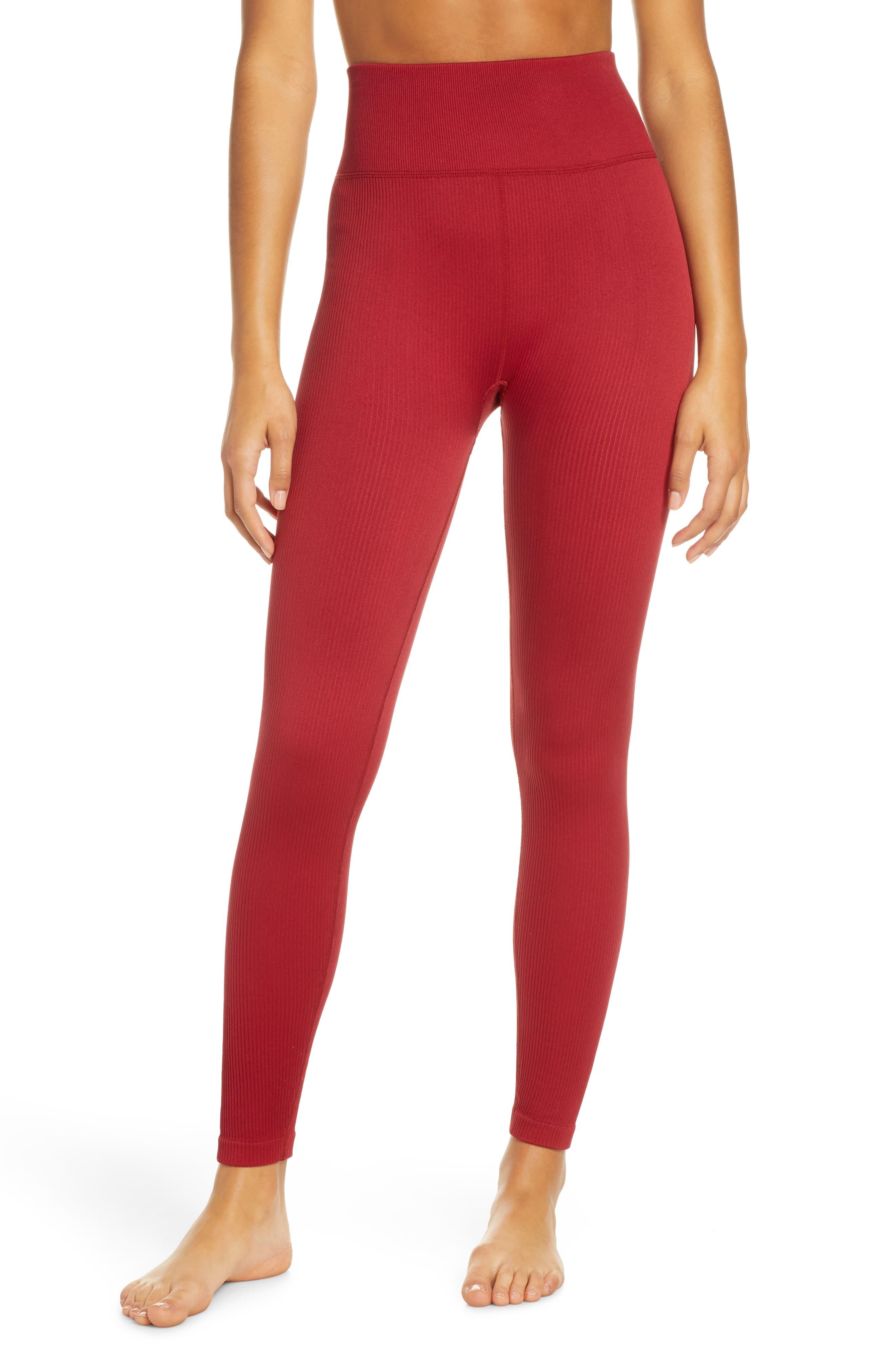 Zella High Waist Ribbed Seamless 7/8 Leggings in Red - Lyst