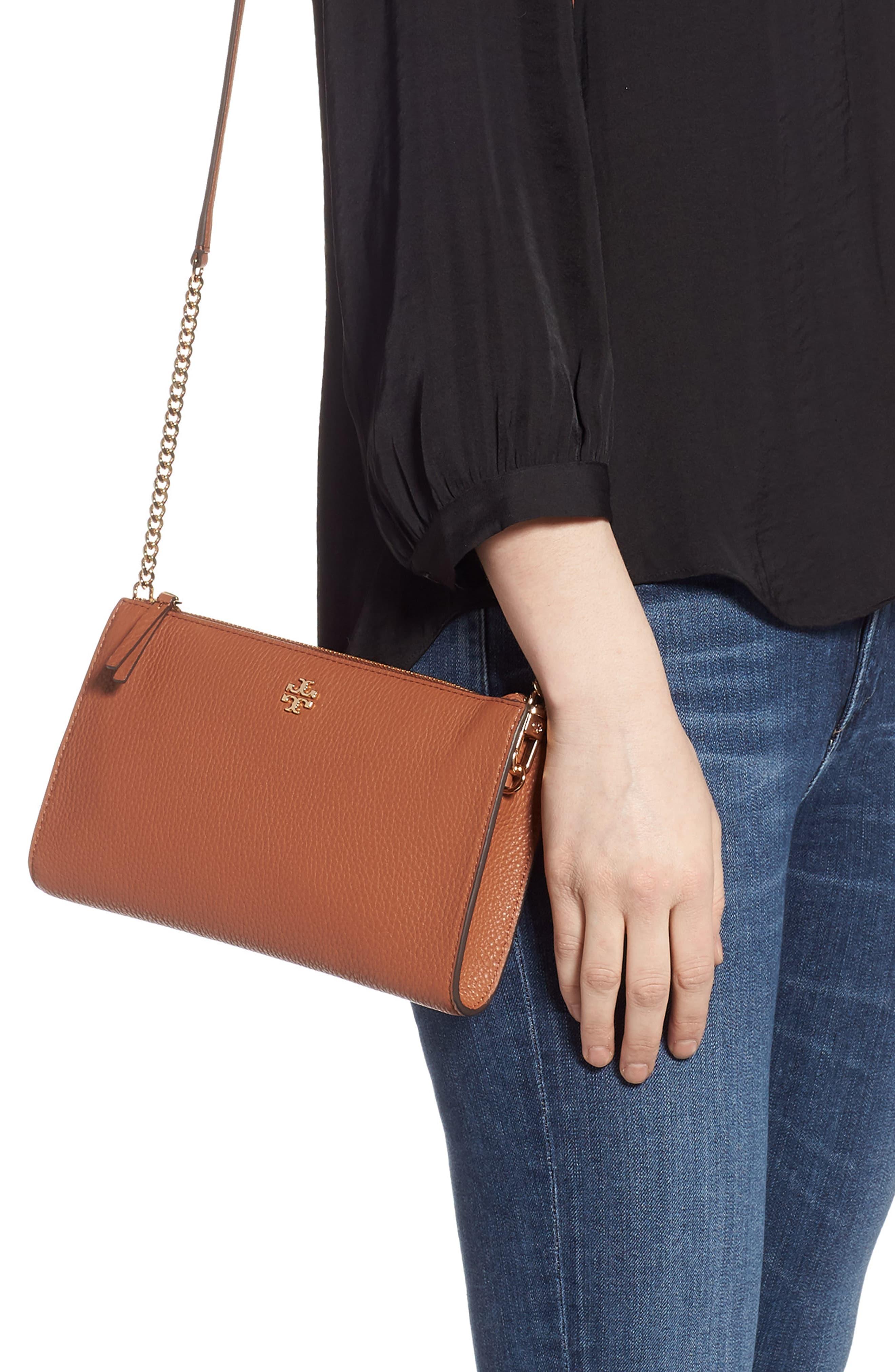 Tory Burch Pebbled Leather Top Zip Crossbody Bag in Brown Lyst