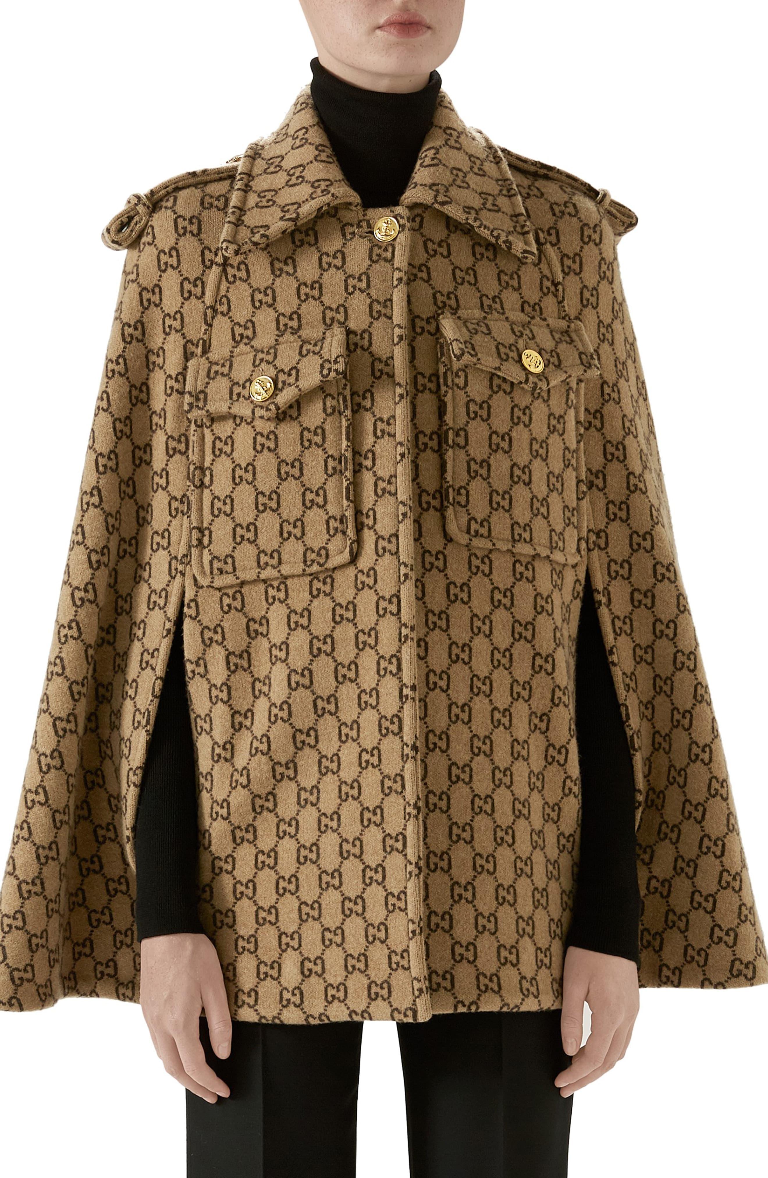 Gucci Double G Monogram Wool Cape in Beige (Natural) - Lyst