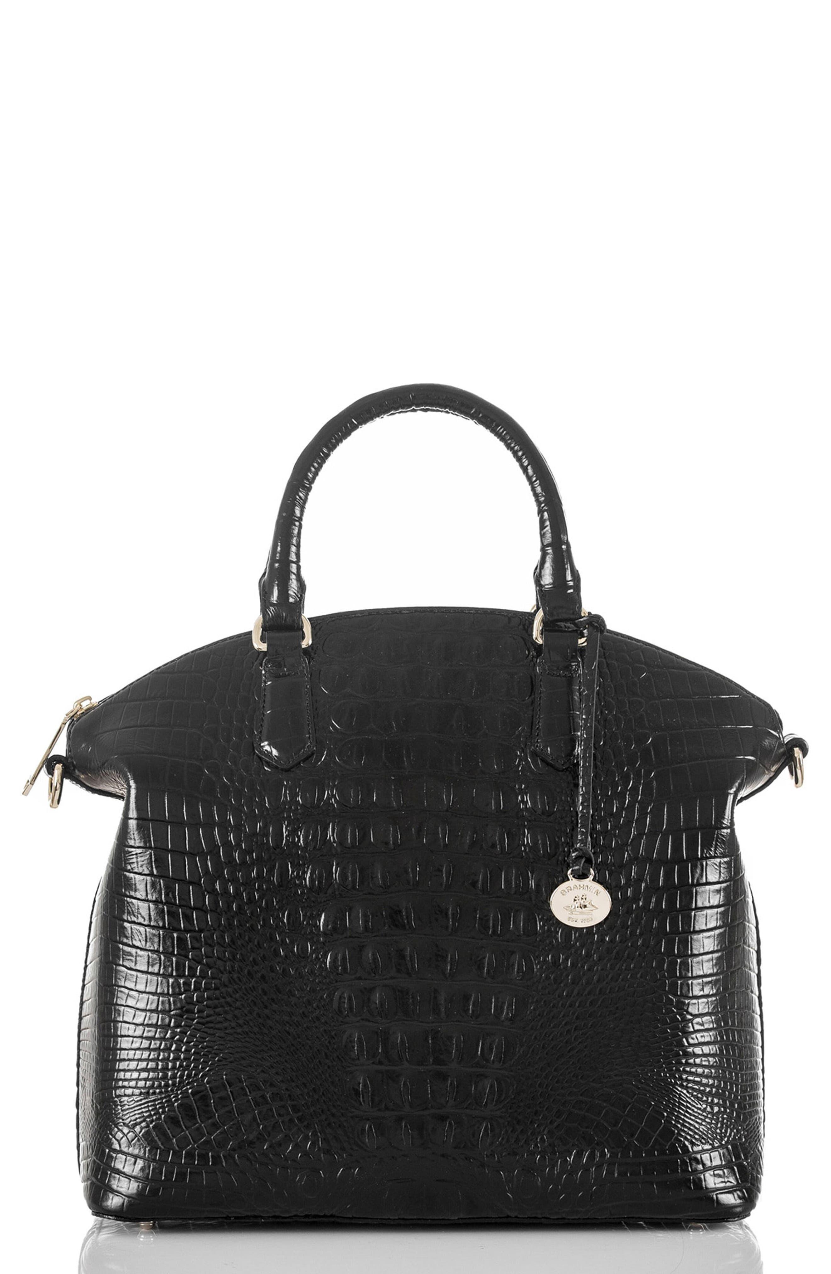 Brahmin Leather Large Duxbury Satchel in Black/Gold (Black) Save 16