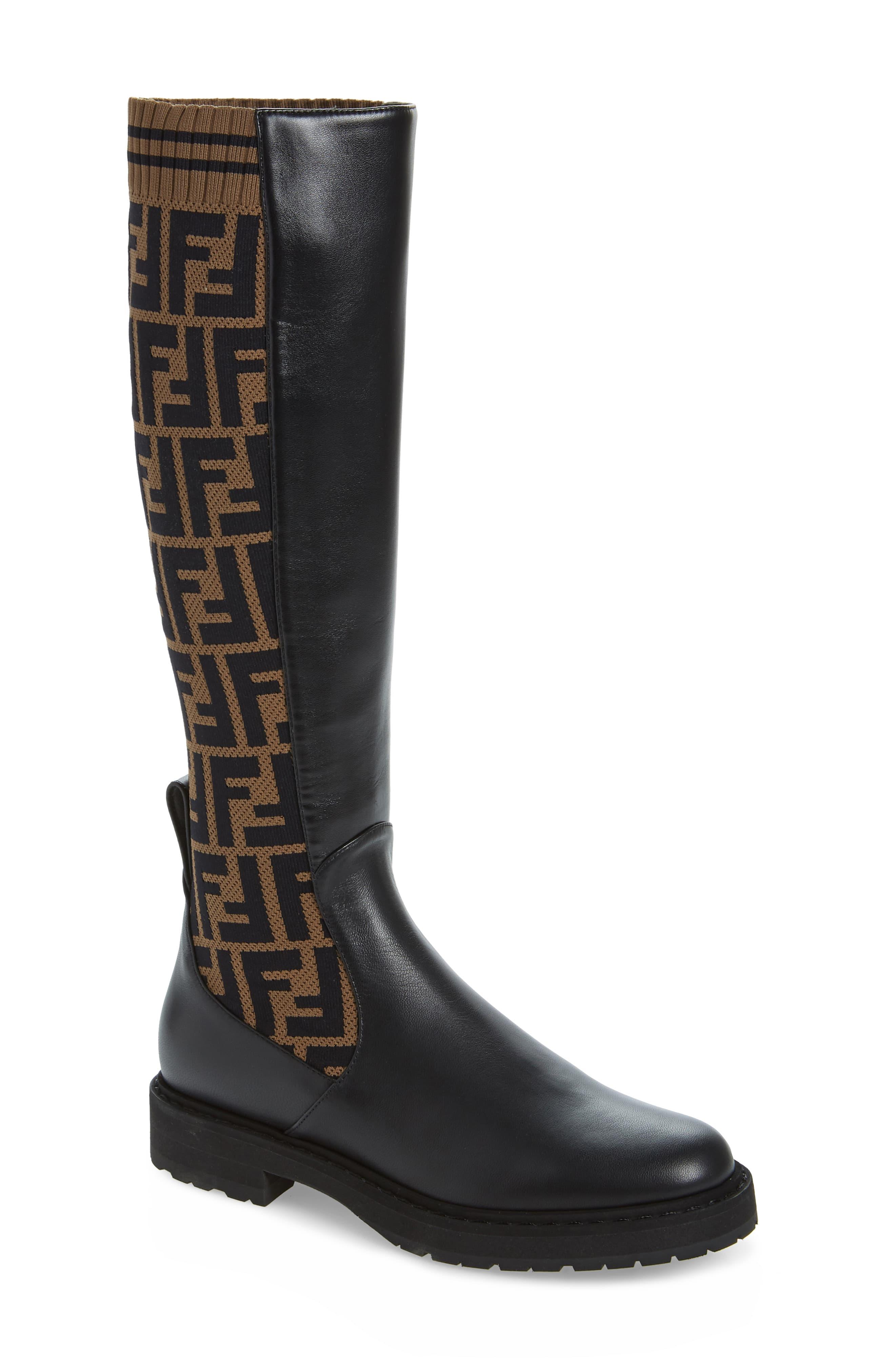 Fendi Rockoko Logo Sock Knee High Boot in Black Lyst