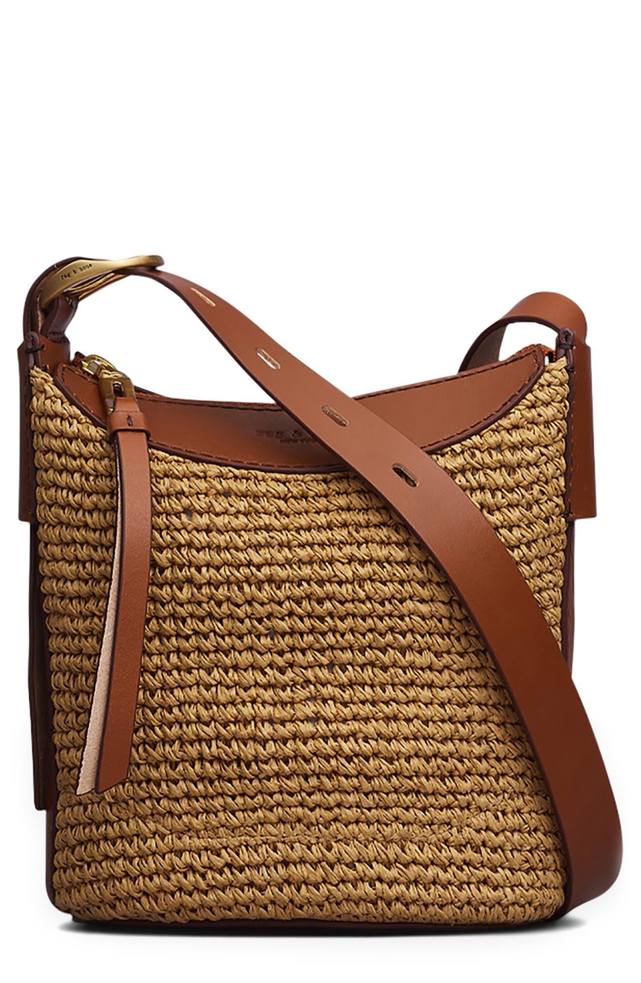 Rag & Bone Belize Mini Straw & Leather Bucket Bag in Brown | Lyst