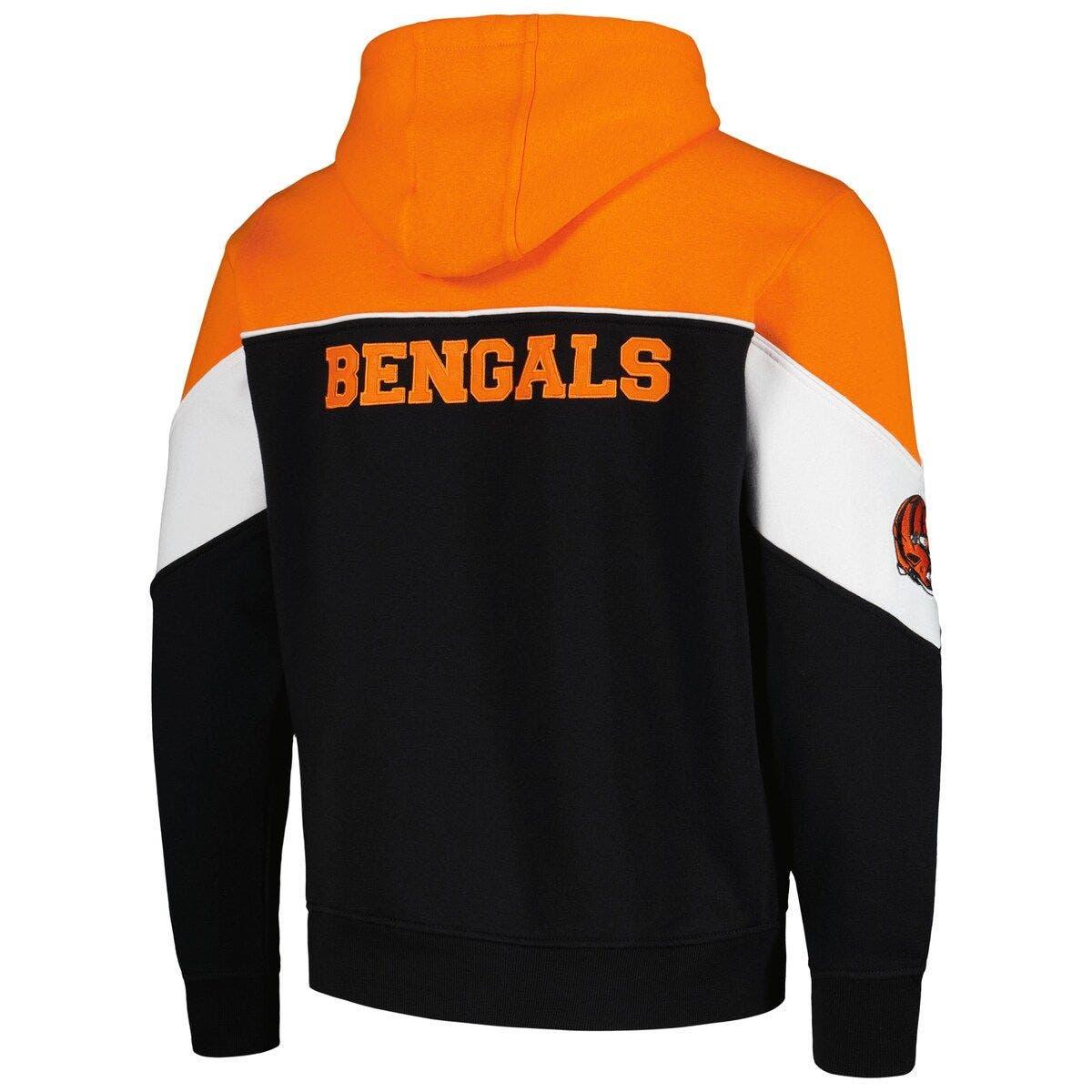 Men's Starter Black/Orange Cincinnati Bengals Playoffs Color Block Full-Zip  Hoodie