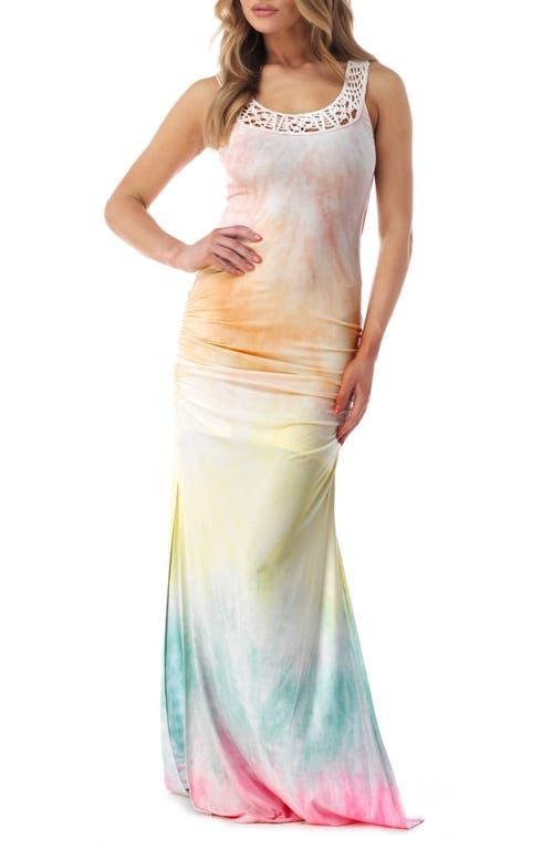 ruched tie dye maxi dress MISSGUIDED Women's Vibrant Tropical Pastal Ruched Spaghetti Strap Asymmetrical Ruffle Hem Maxi Dress Deep V Neck Summer Resort Evening Golf Gown Sexy,