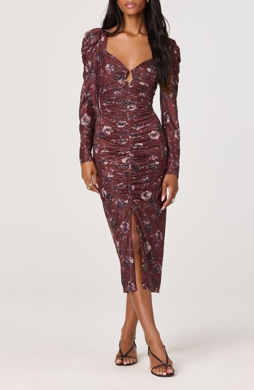 Astr Long Sleeve Ruched Mesh Midi Dress in Red | Lyst Astr Long Sleeve Ruched Mesh Midi Dress in Red | Lyst