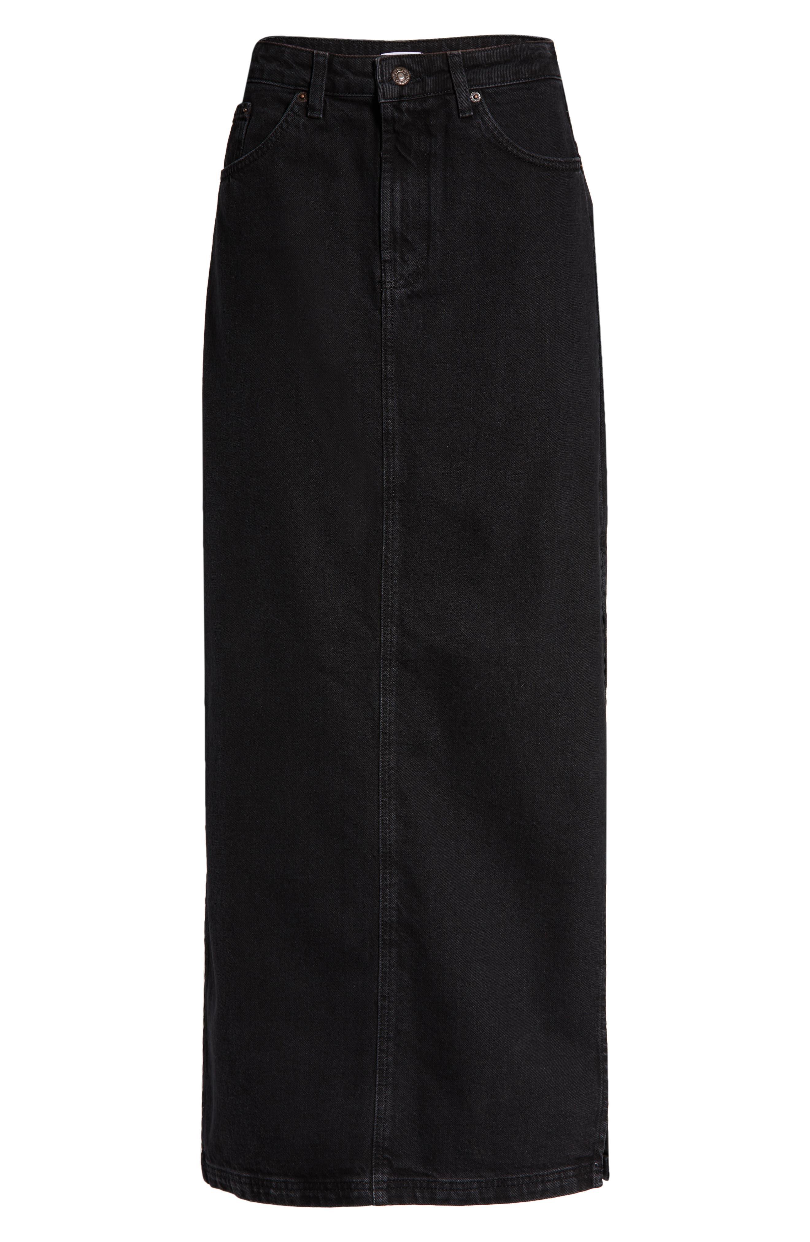 Black denim skirt clearance maxi