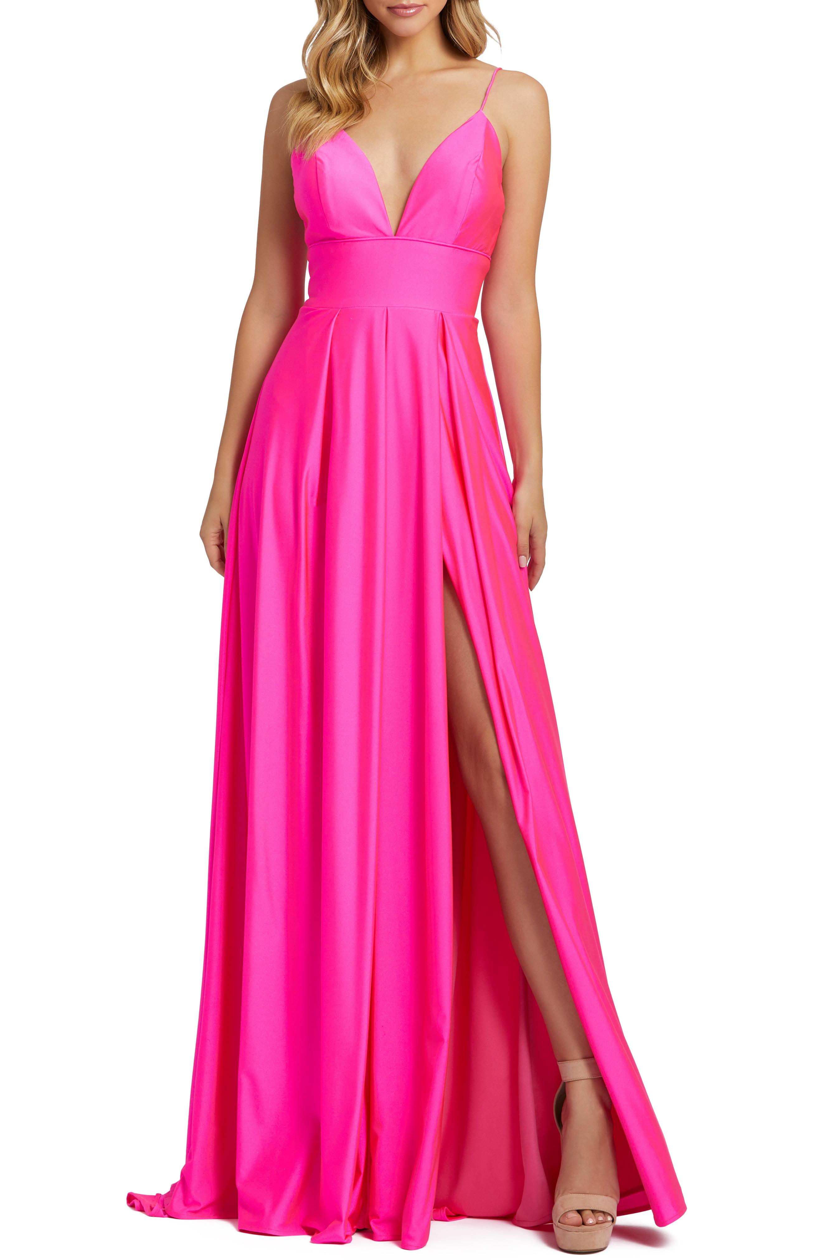 Mac Duggal Plunge Neck Pleated Gown in Electric Pink (Pink) - Lyst