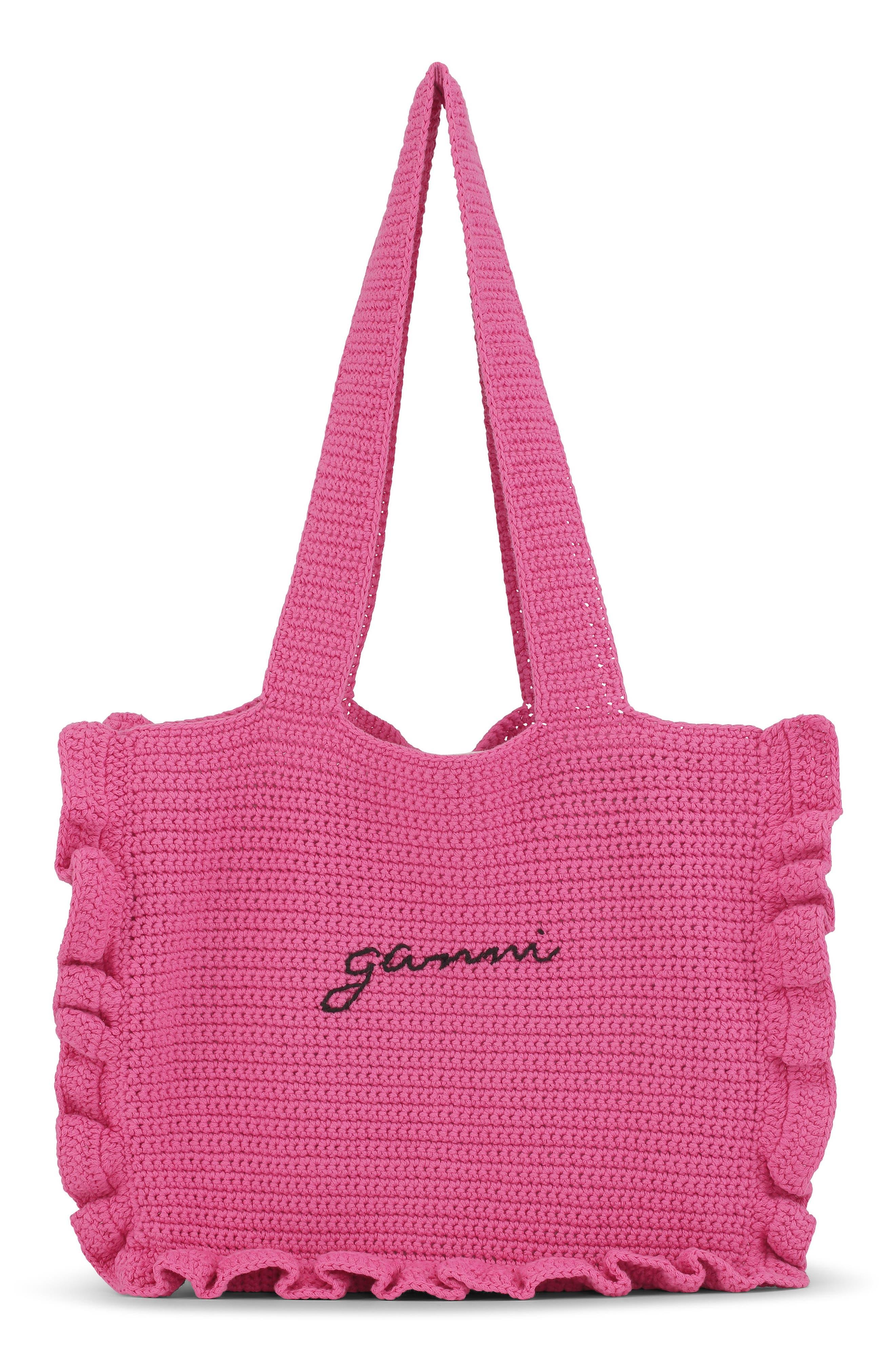 Ganni Organic Cotton Crochet Frill Tote Bag in Pink Lyst