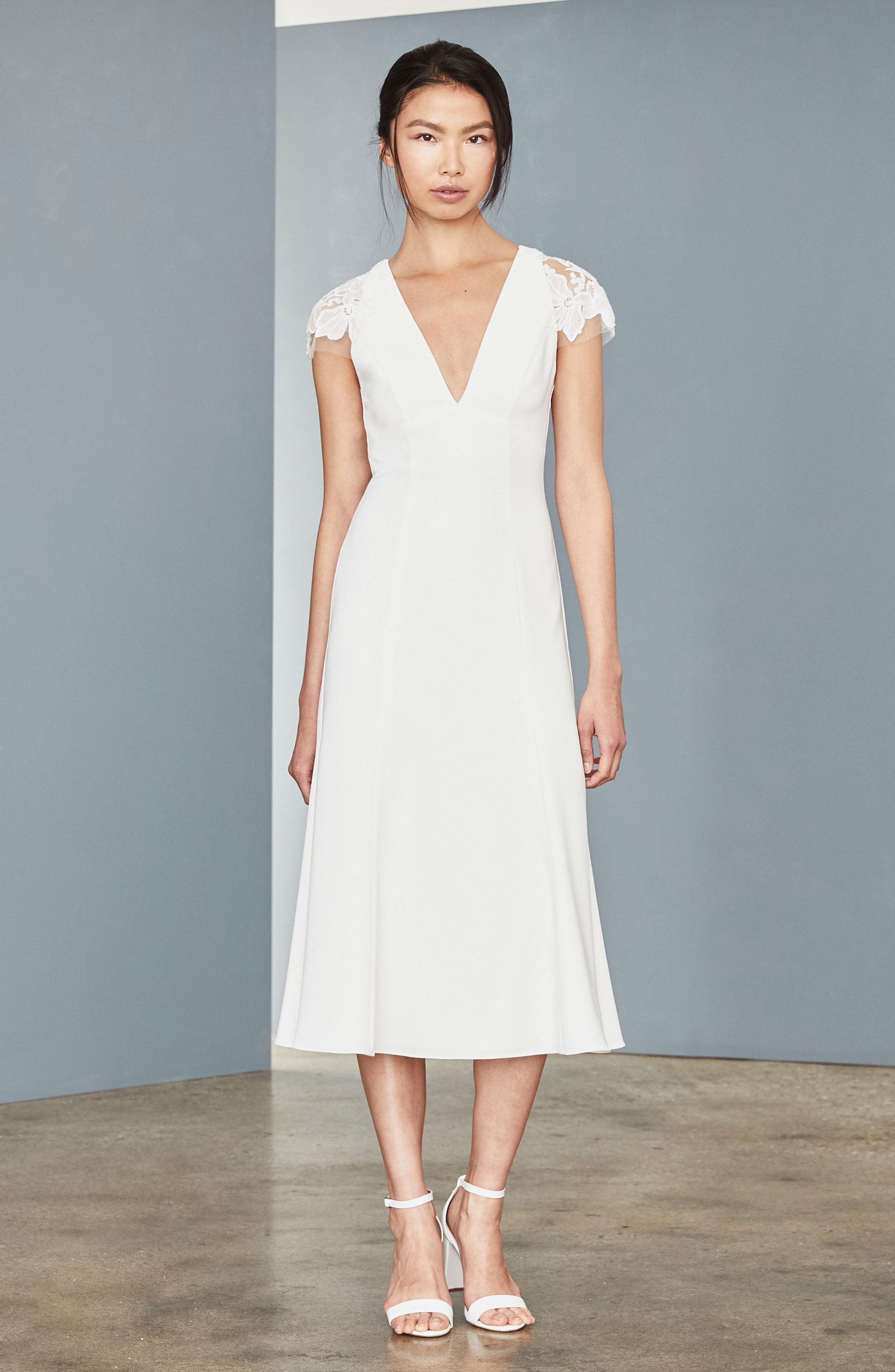 White Lace Tea Length Dress Pictures