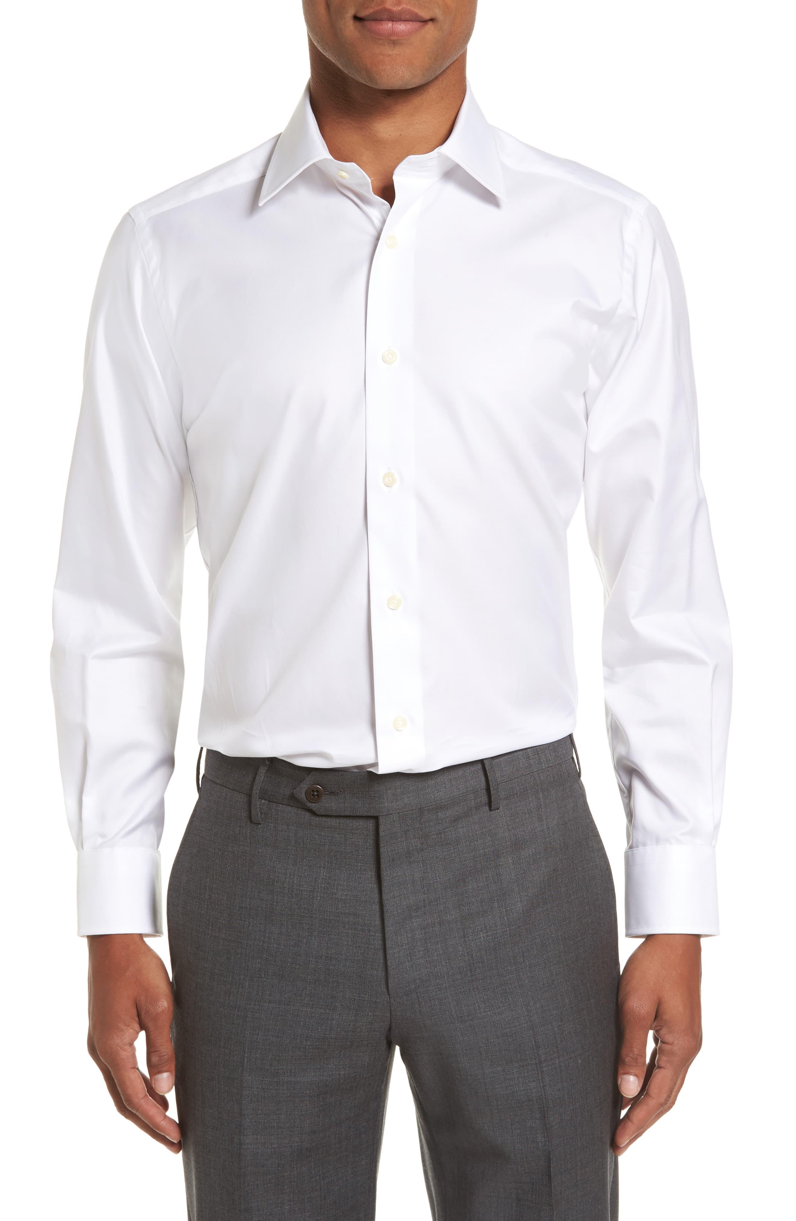David Donahue Trim Fit Solid Dress Shirt in White for Men - Lyst