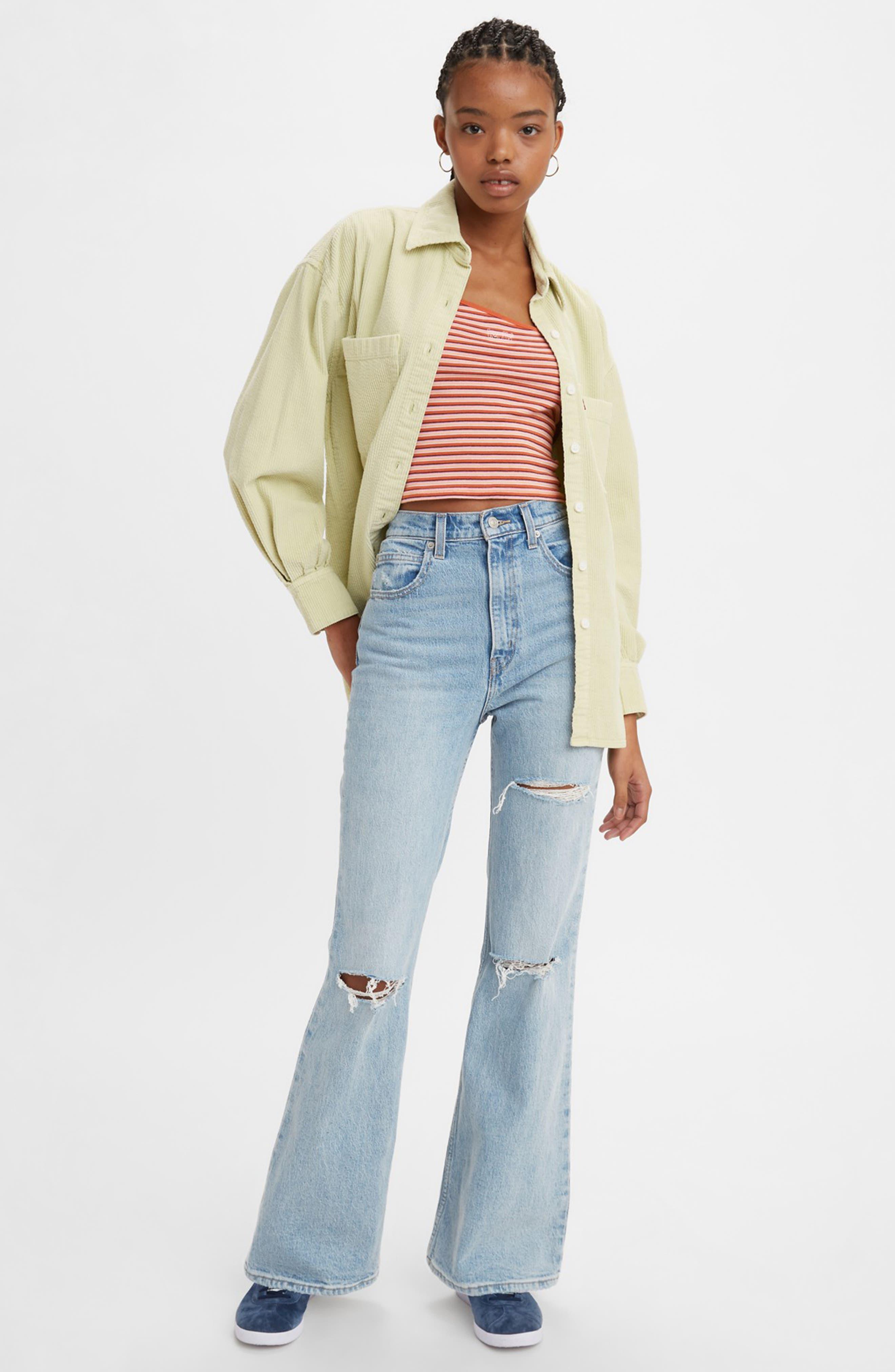 Levi's Ripped High Waist Flare Jeans in Blue | Lyst