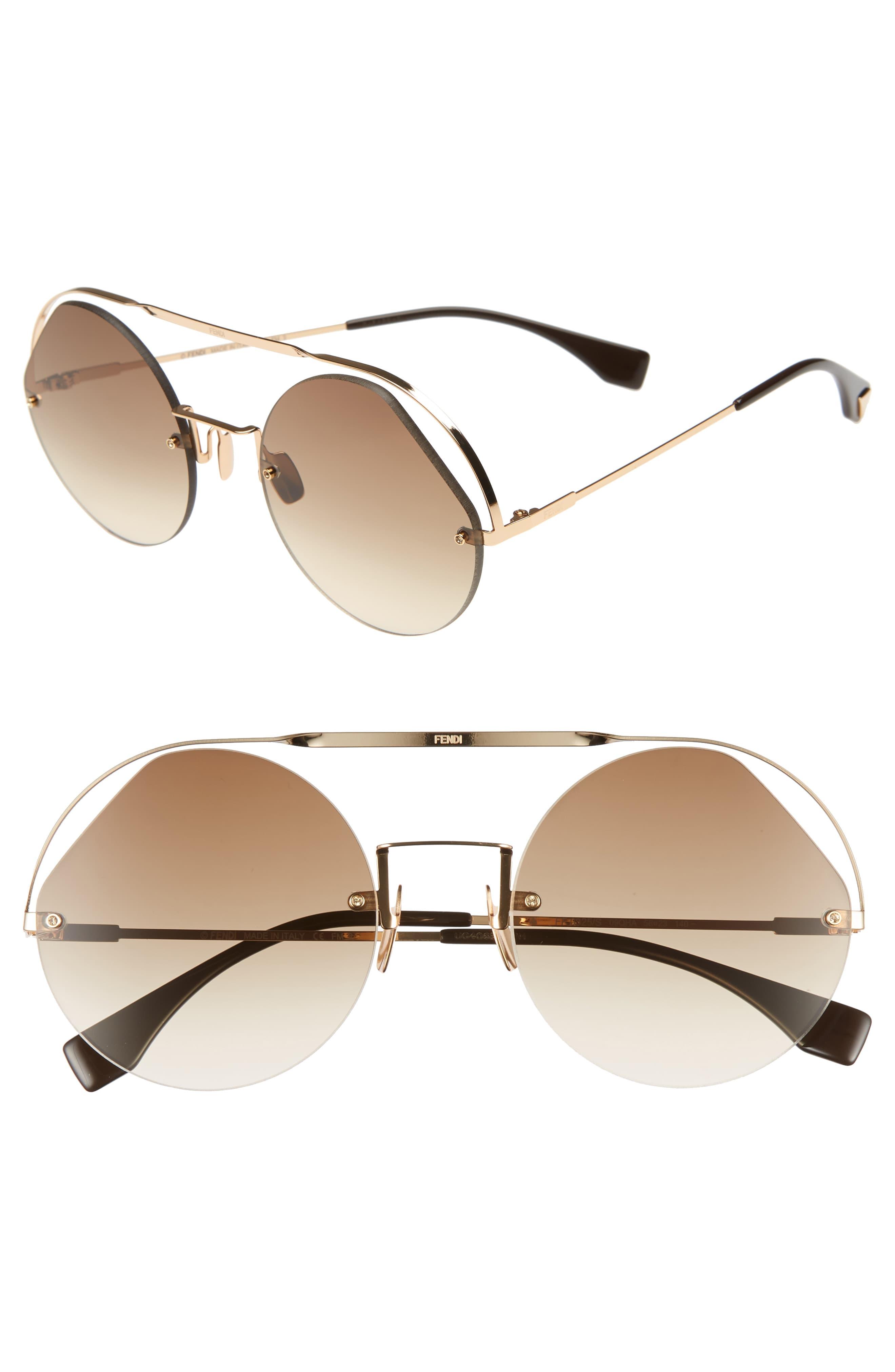 Fendi 56mm Semi Rimless Round Aviator Sunglasses in Brown Lyst