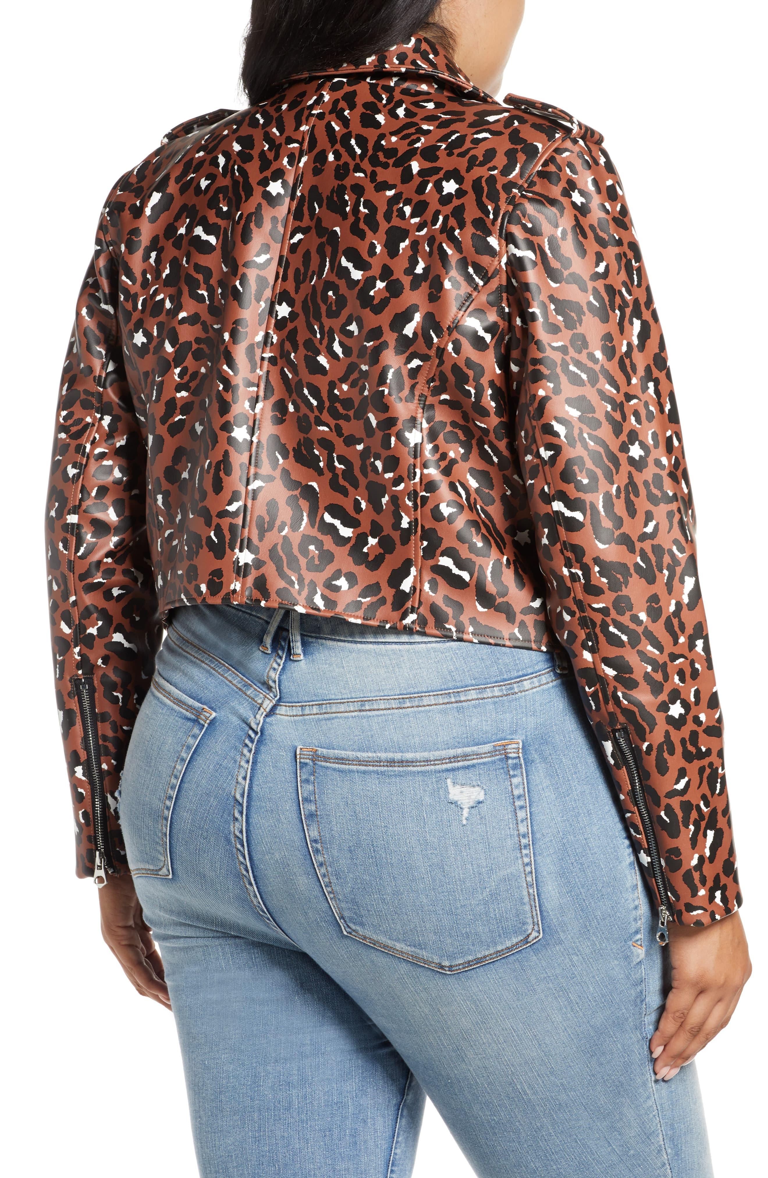 Eloquii Leopard Print Faux Leather Crop Moto Jacket Lyst