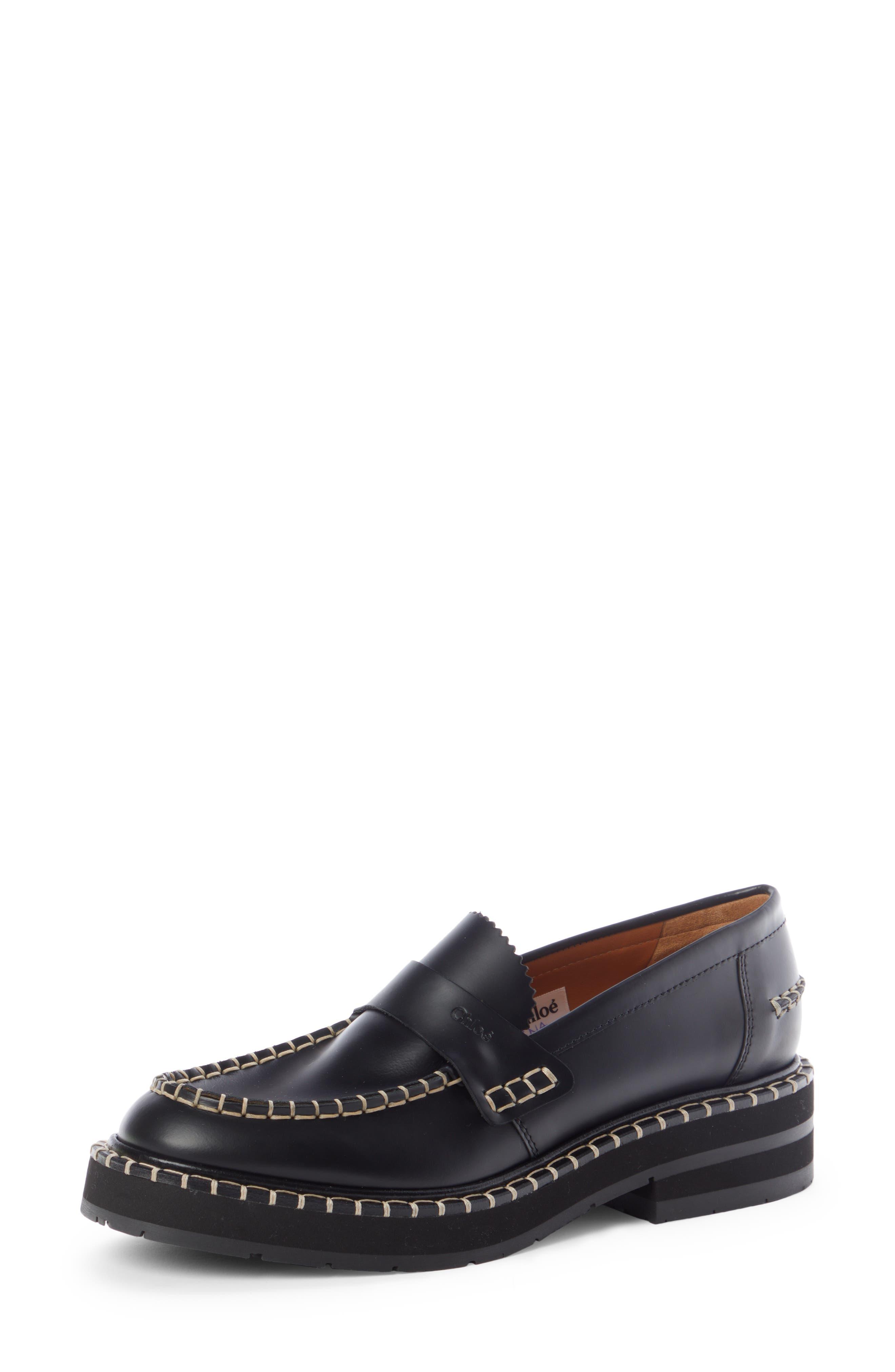 Chloé Noua Stitch Detail Loafer in Black | Lyst