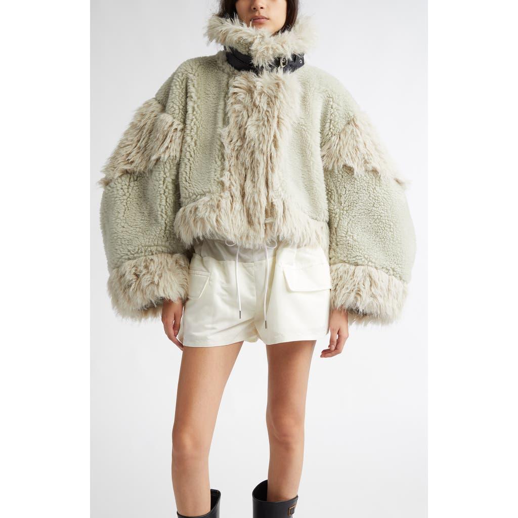 Sacai Faux Fur Crop Jacket in Natural | Lyst