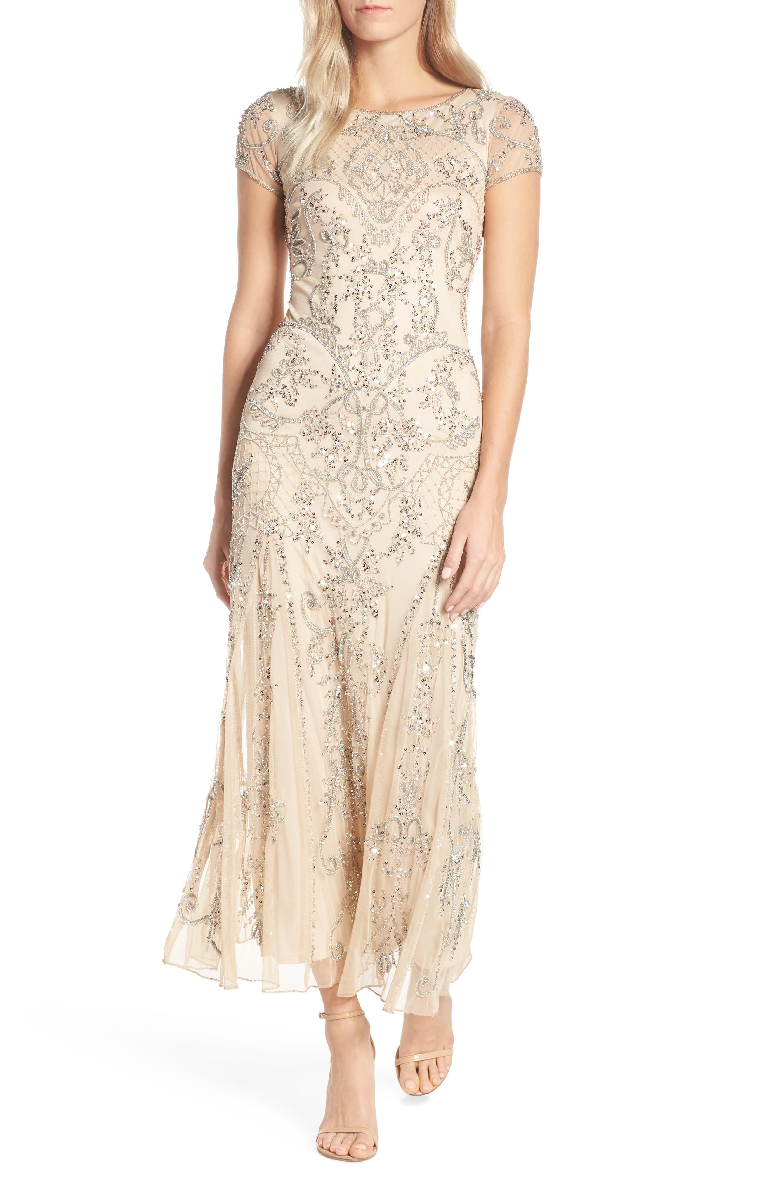 pisarro nights embellished mesh gown