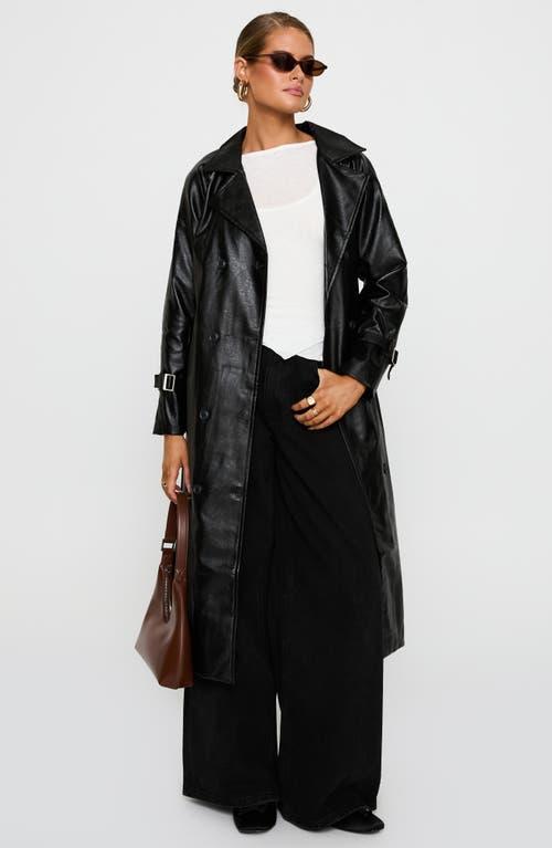 Princess Polly Montanna Double Breasted Belted Faux Leather Trench