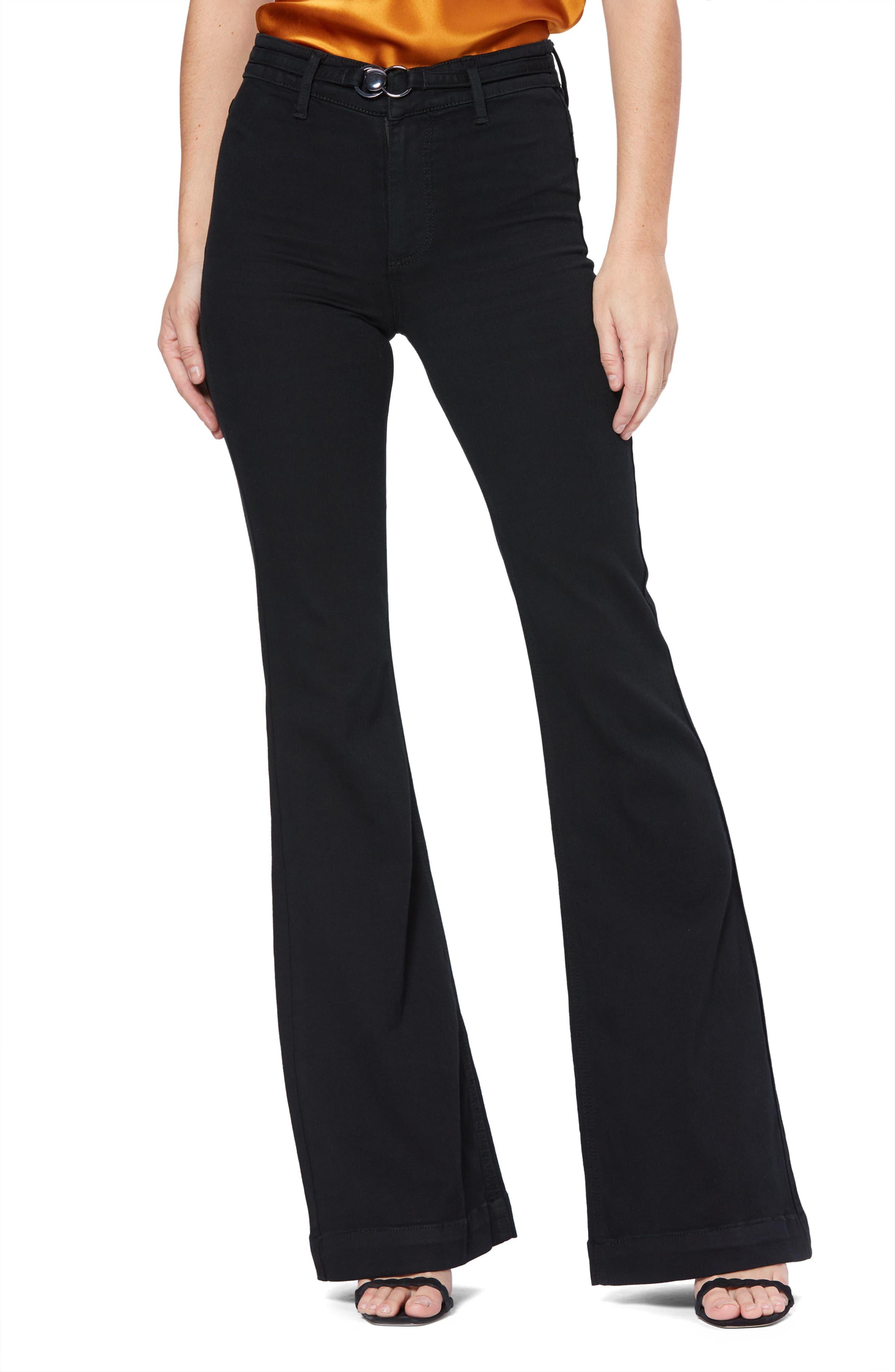 PAIGE Denim Transcend Genevieve High Rise Buckle Flare Jeans in Black ...