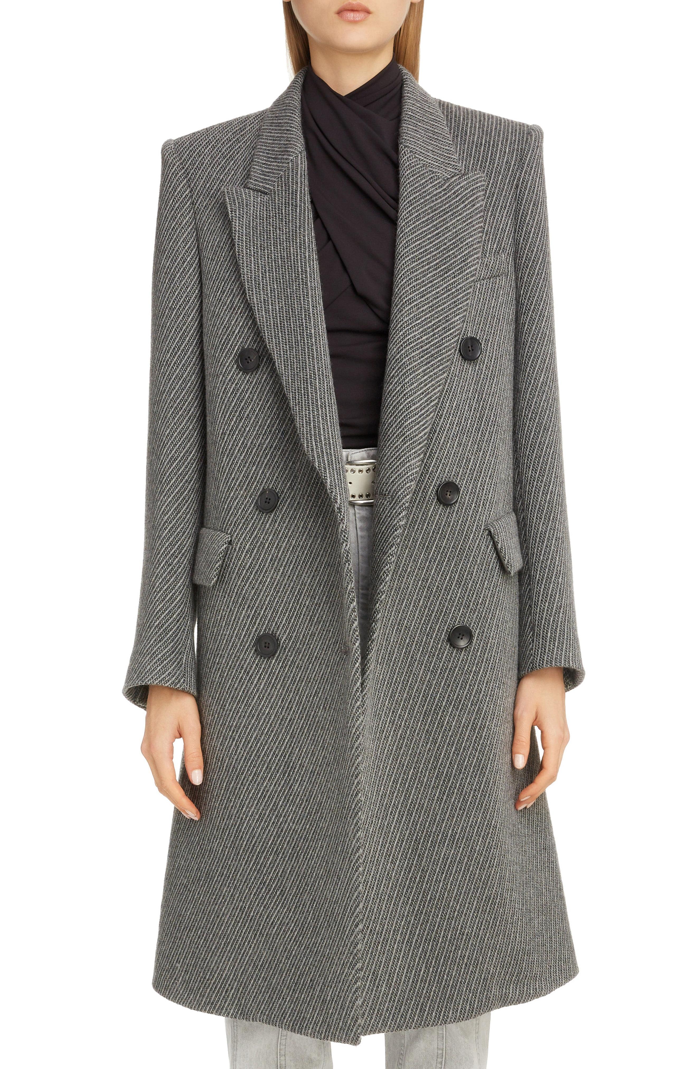 Isabel Marant Stripe Wool Menswear Coat in Grey (Gray) - Lyst