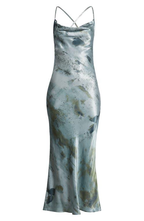 TOPSHOP Cowl Neck Satin Midi Slipdress in Gray Lyst