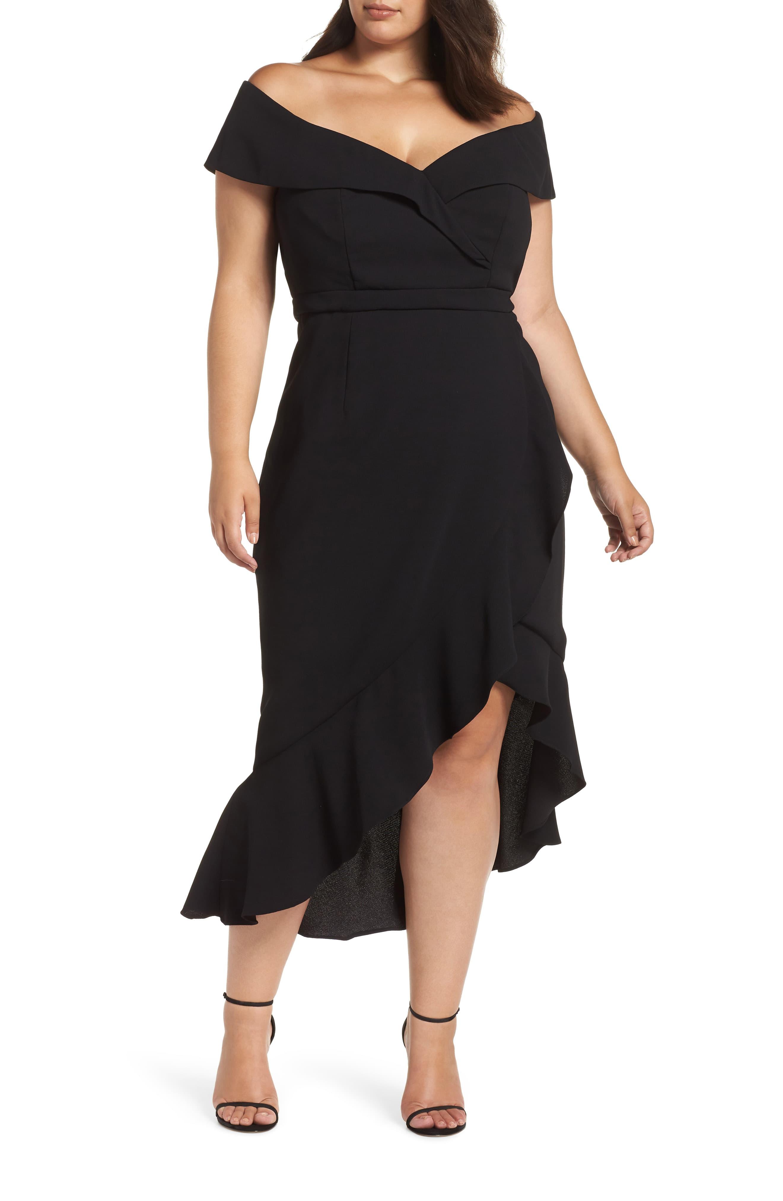Xscape Off The Shoulder Ruffle Midi Dress in Black Save 60 Lyst