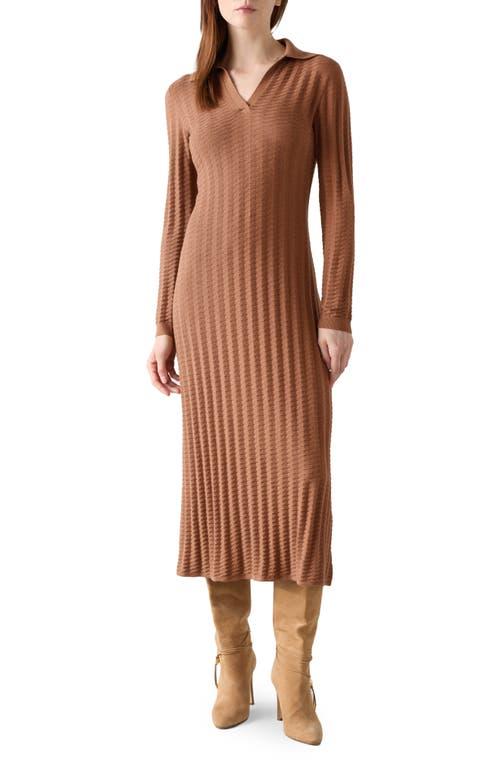 LK Bennett Mika Long Sleeve Cotton & Merino Wool Sweater Dress in Brown