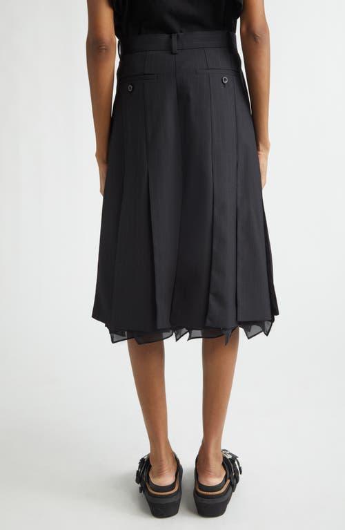 Sacai Chalk Stripe Mixed Media Skirt in Blue | Lyst