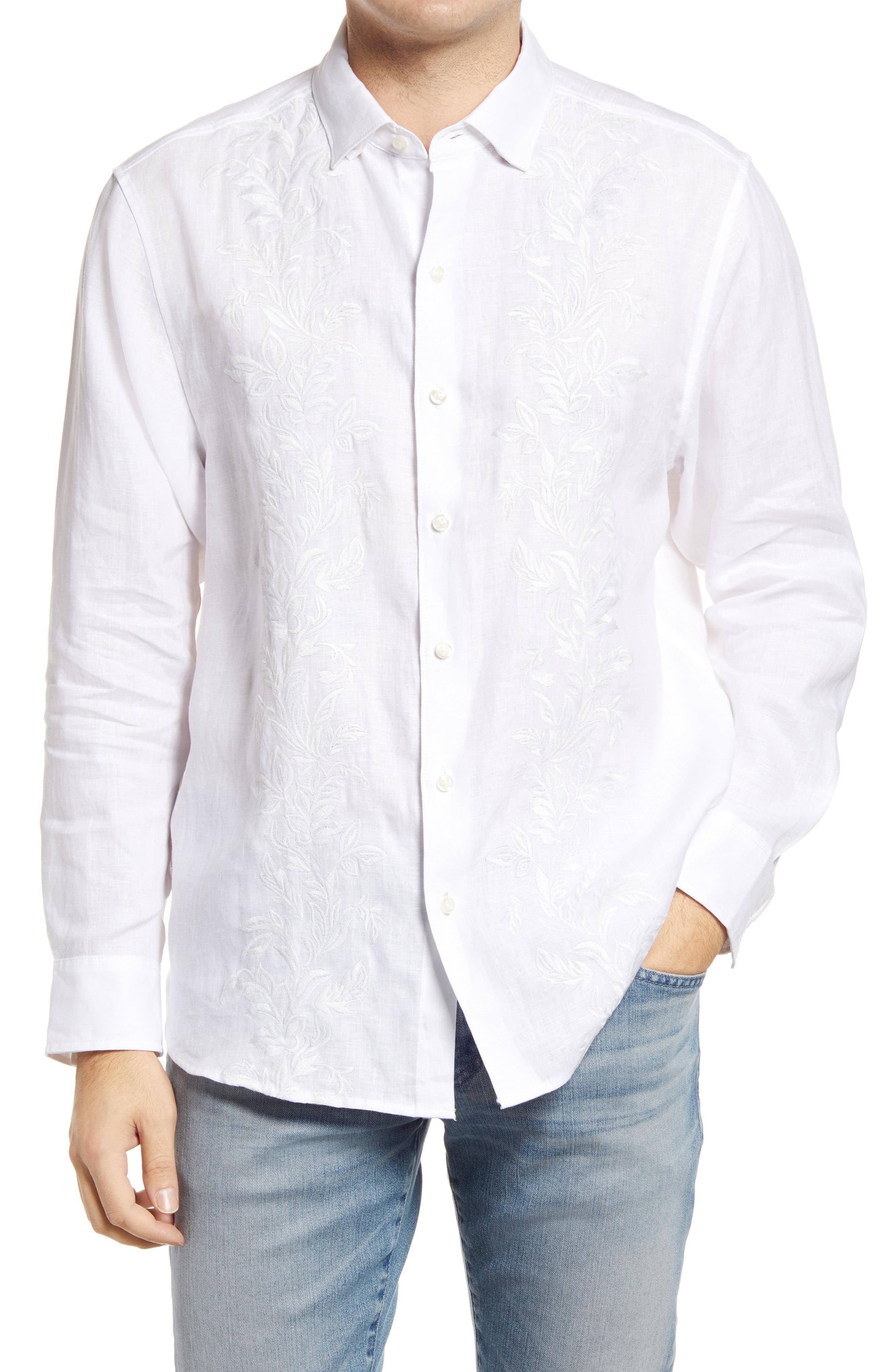 Tommy Bahama Just Maui'd Embroidered Buttonup Linen Shirt in White for