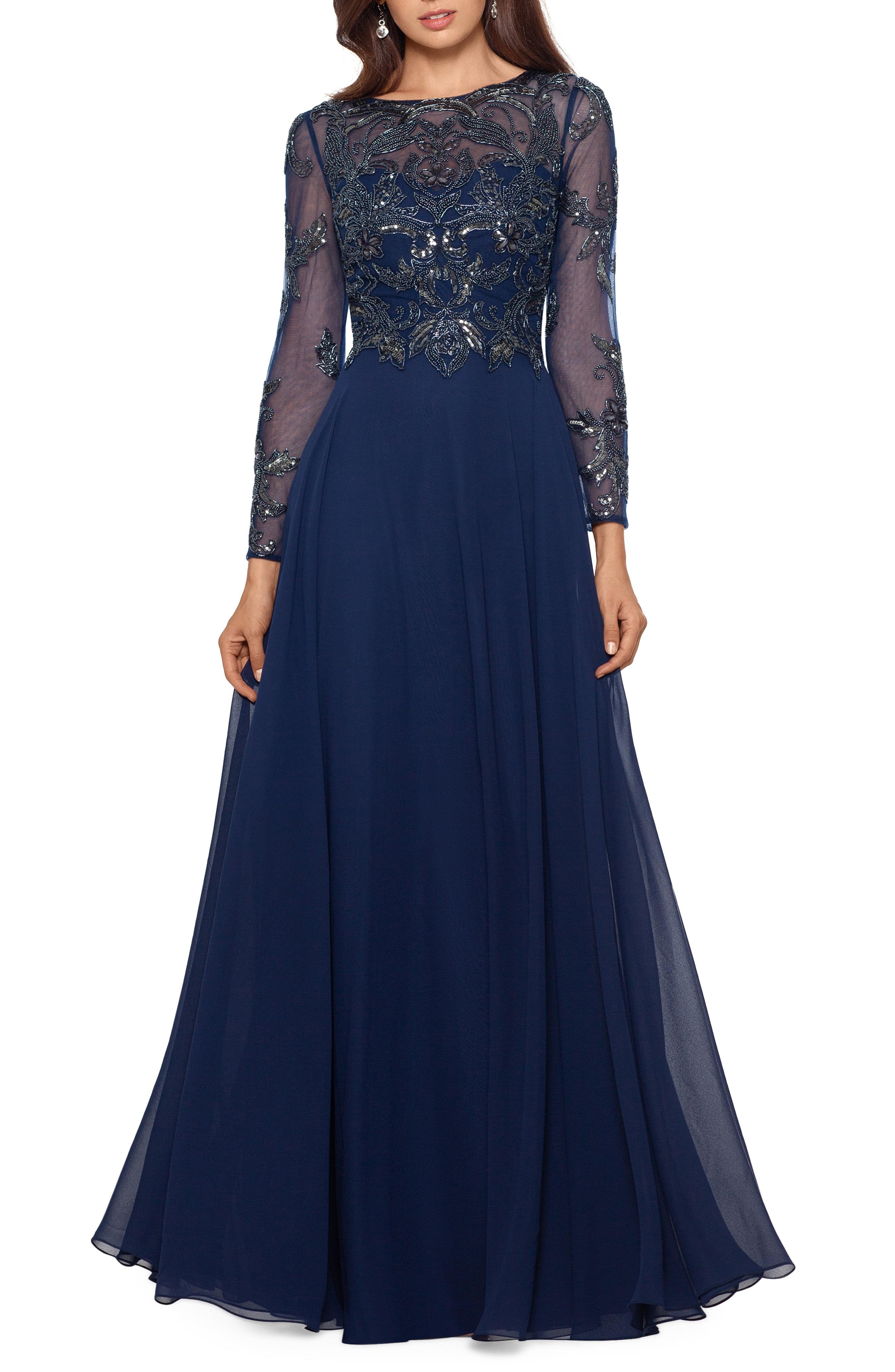 Xscape Chiffon Petite Mesh-sleeve 