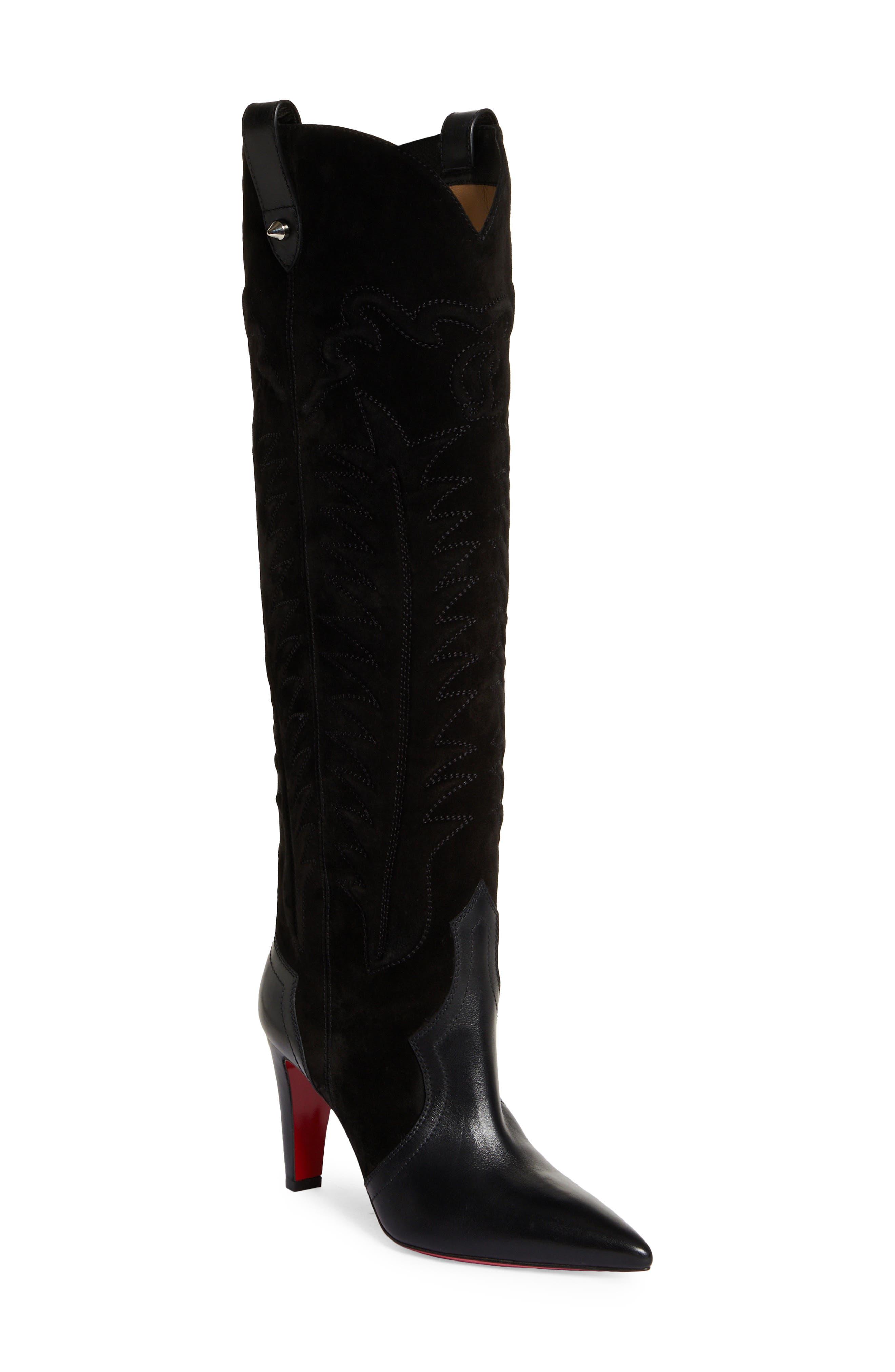 Christian Louboutin Santia Pointed Toe Knee High Boot in Black