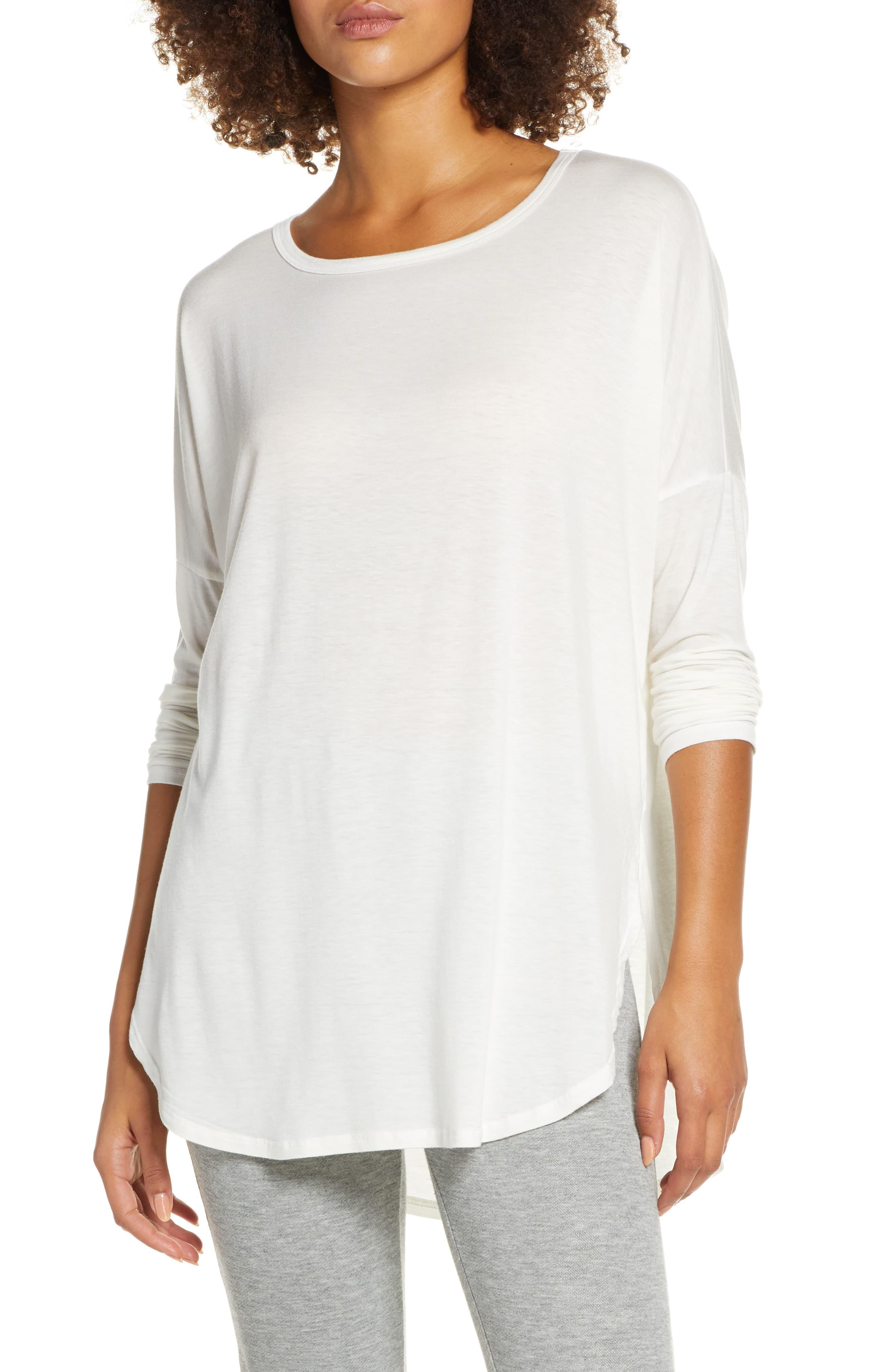 Groceries Apparel Karly Long Sleeve Curved Hem Tee in White Lyst