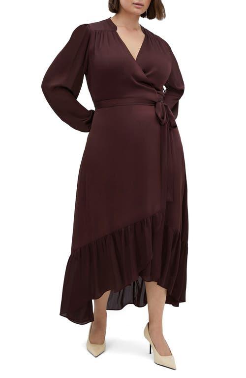 City Chic Rylie Love Long Sleeve High-Low Satin Maxi Dress in Red