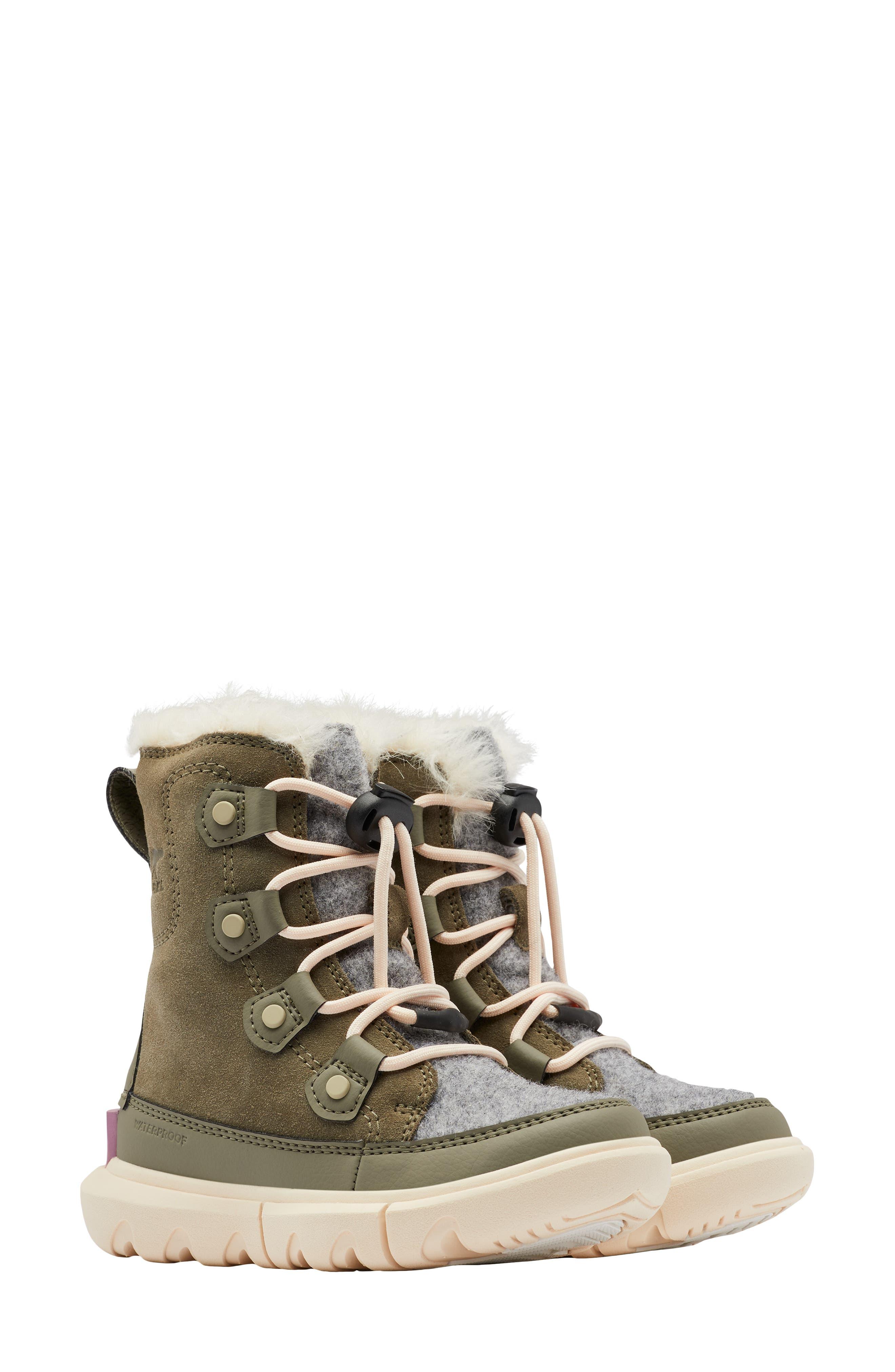 Sorel Kids' Explorer Waterproof Boot With Faux Fur Trim Lyst