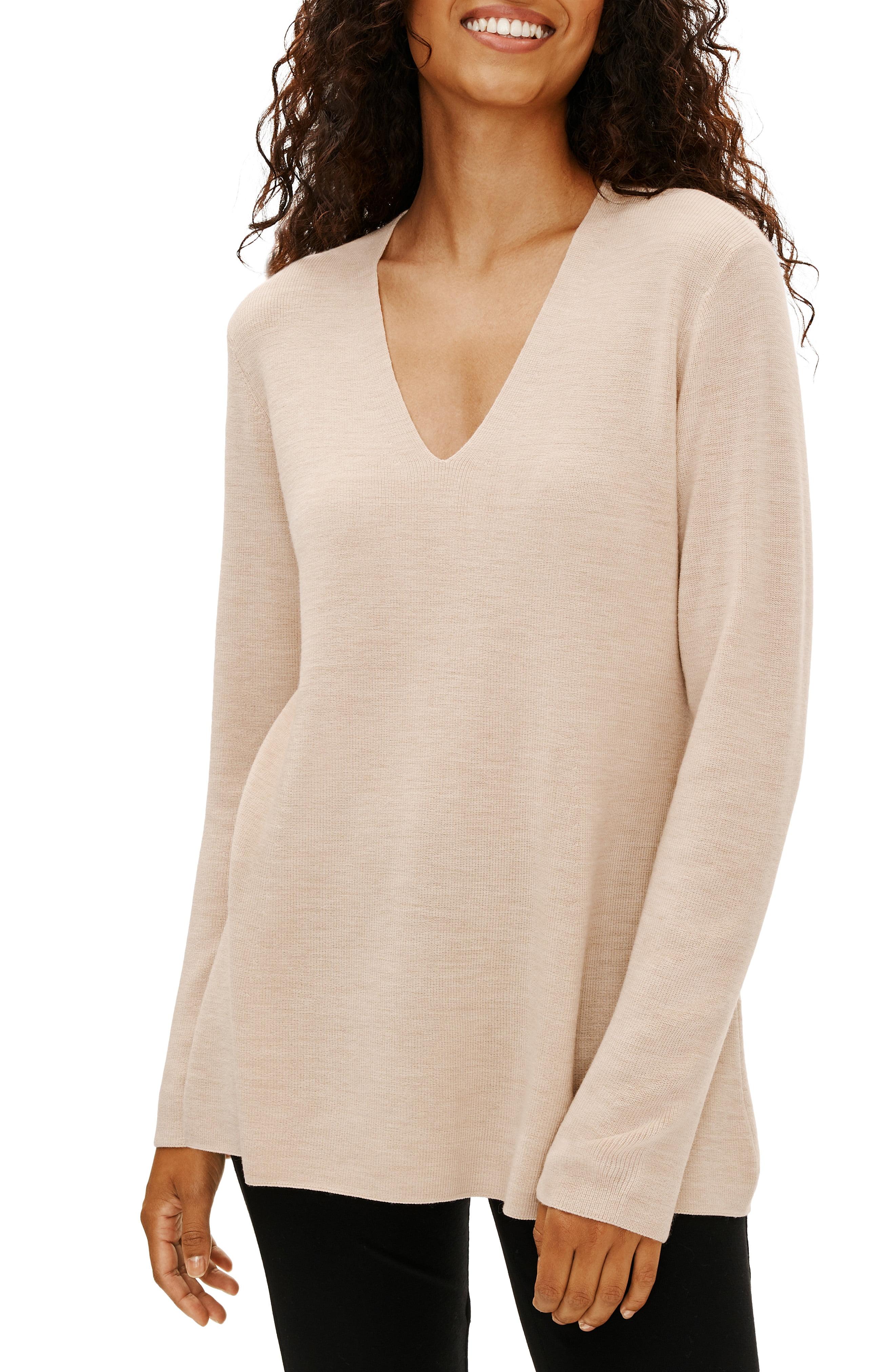 Eileen Fisher V-neck Silk Tunic Top in Natural - Lyst