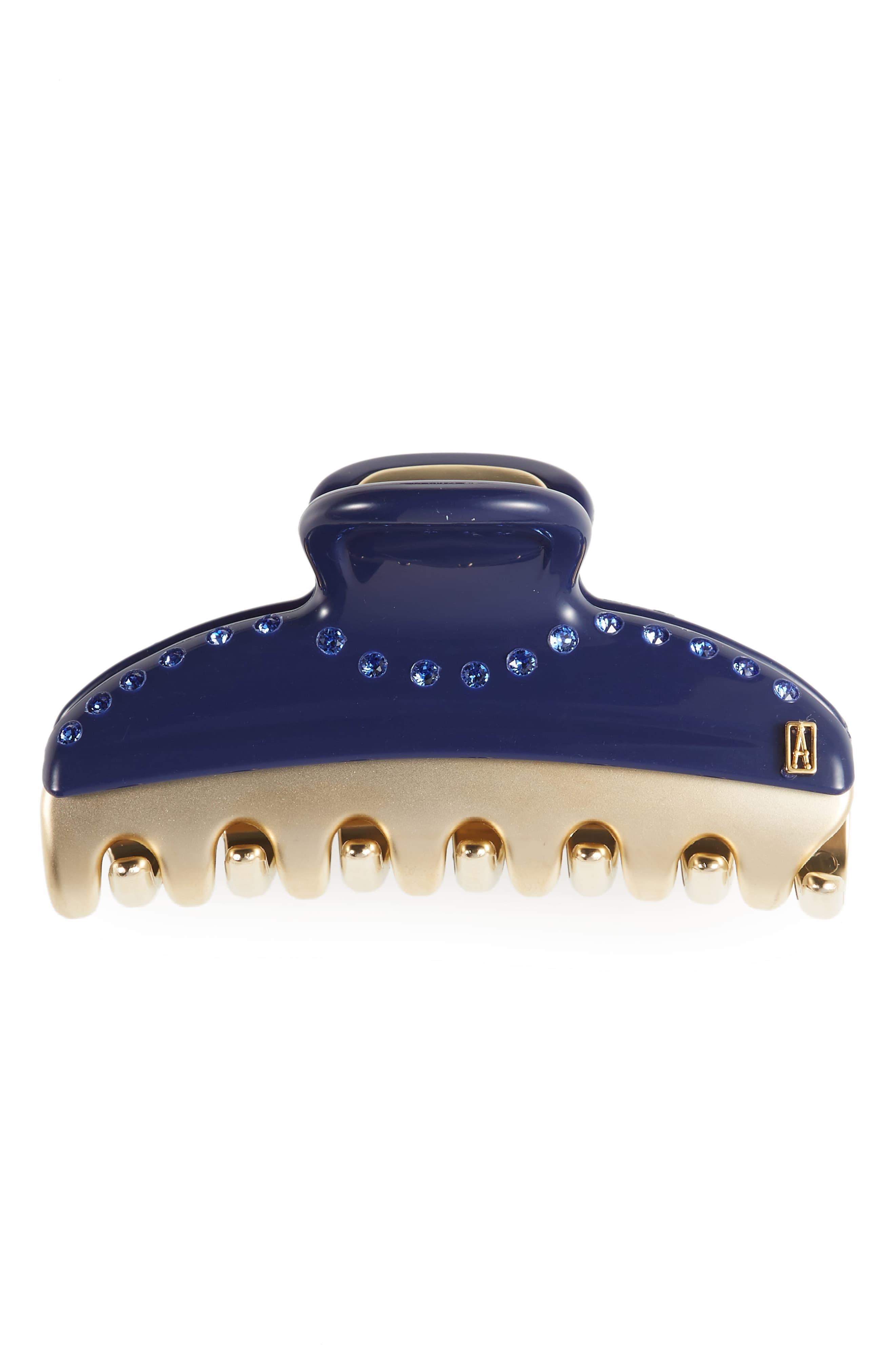 Alexandre De Paris Vendome Crystal Embellished Hair Clip in Navy Gold