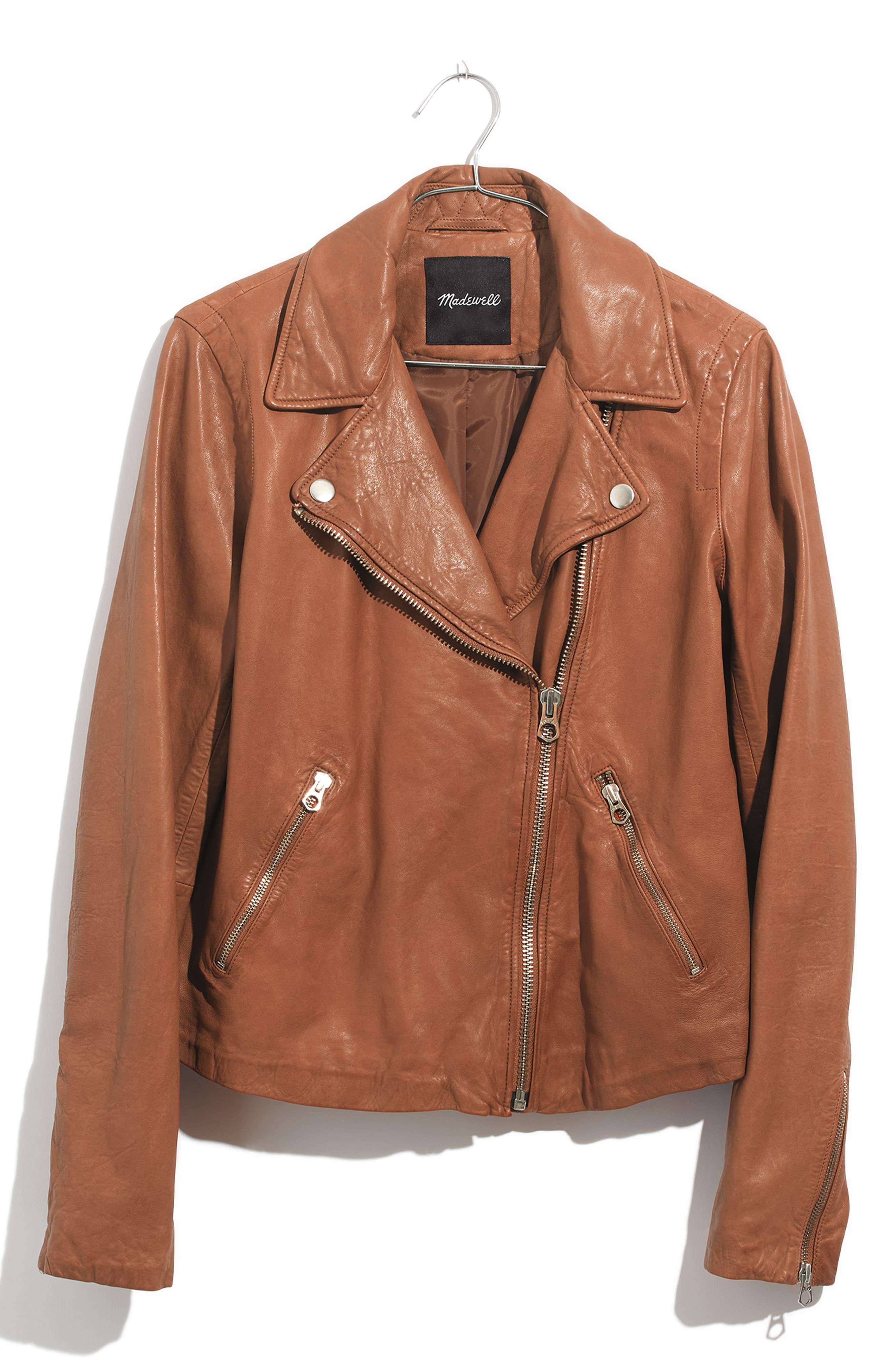 Madewell Washed Leather Motorcycle Jacket in Brown - Lyst