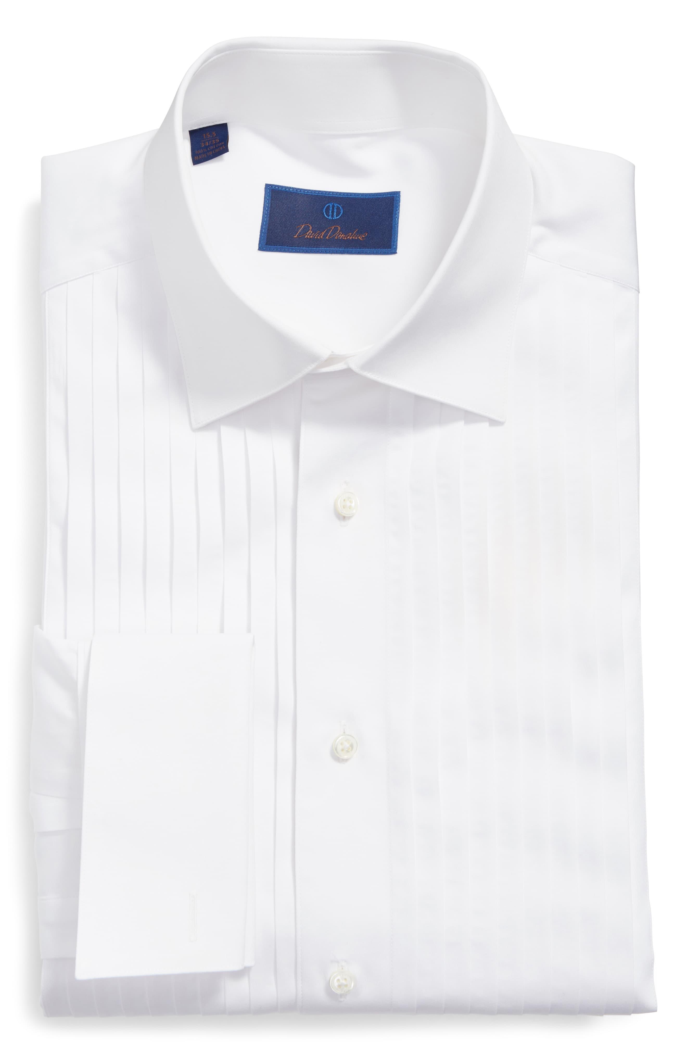 David Donahue Regular Fit French Cuff Tuxedo Shirt in White for Men