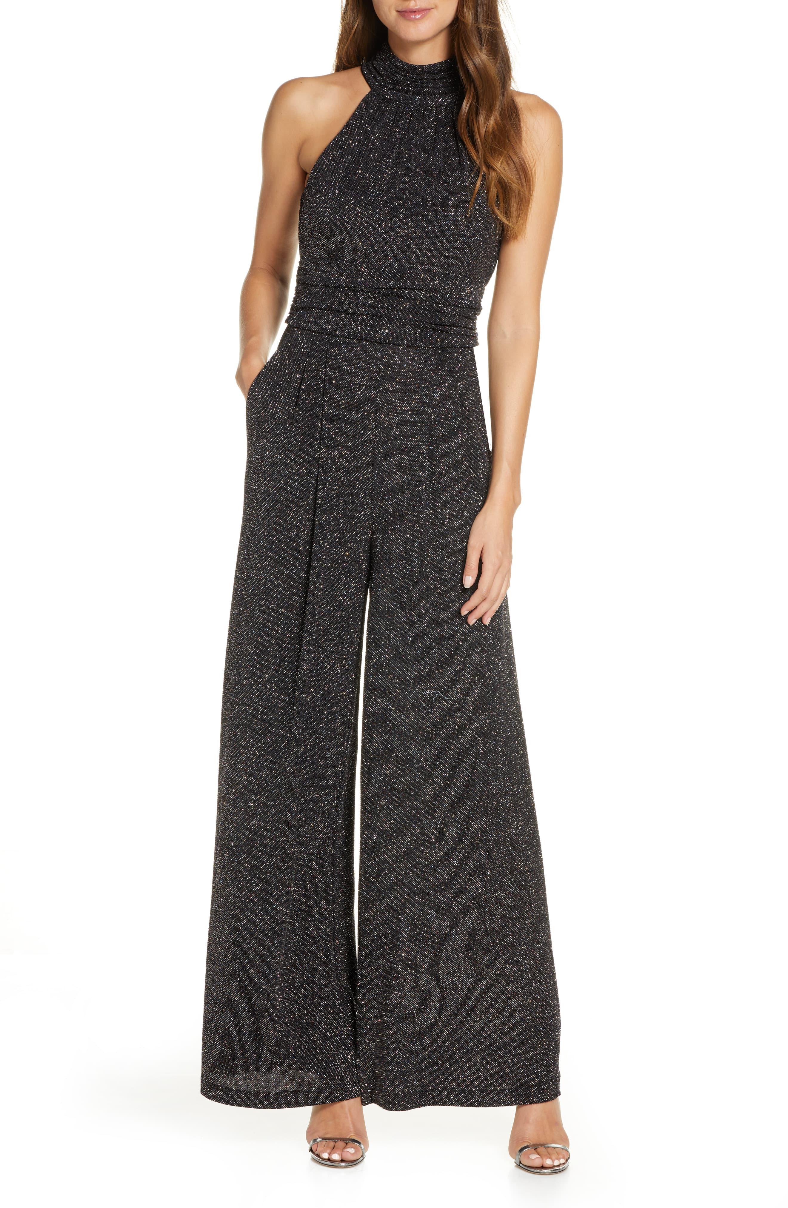 eliza j cross front halter jumpsuit