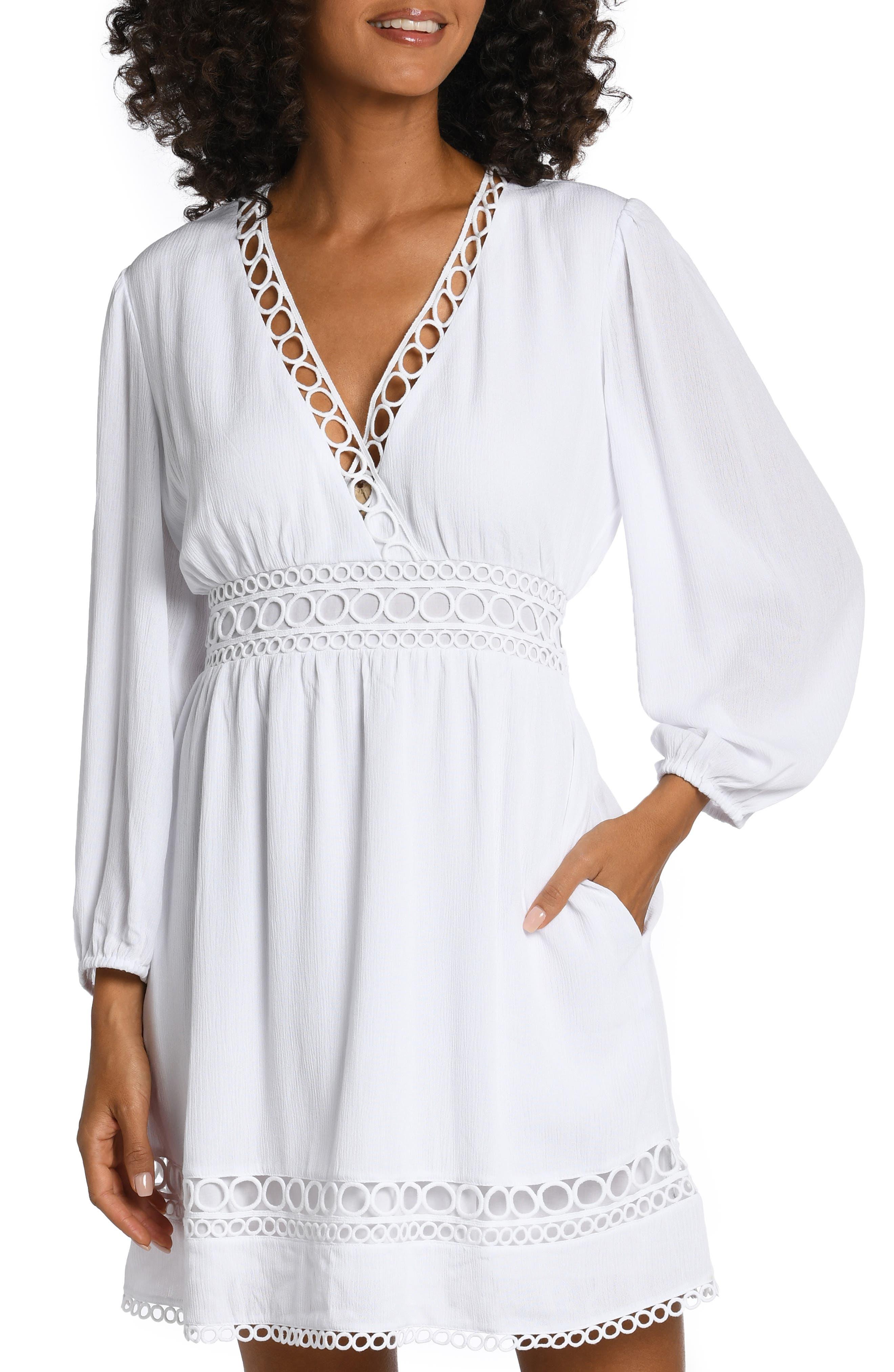 La Blanca Illusion Long Sleeve Coverup Dress in White Lyst