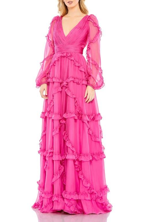 Mac Duggal Cascaded Ruffle Puff Sleeve A Line Gown in Pink | Lyst