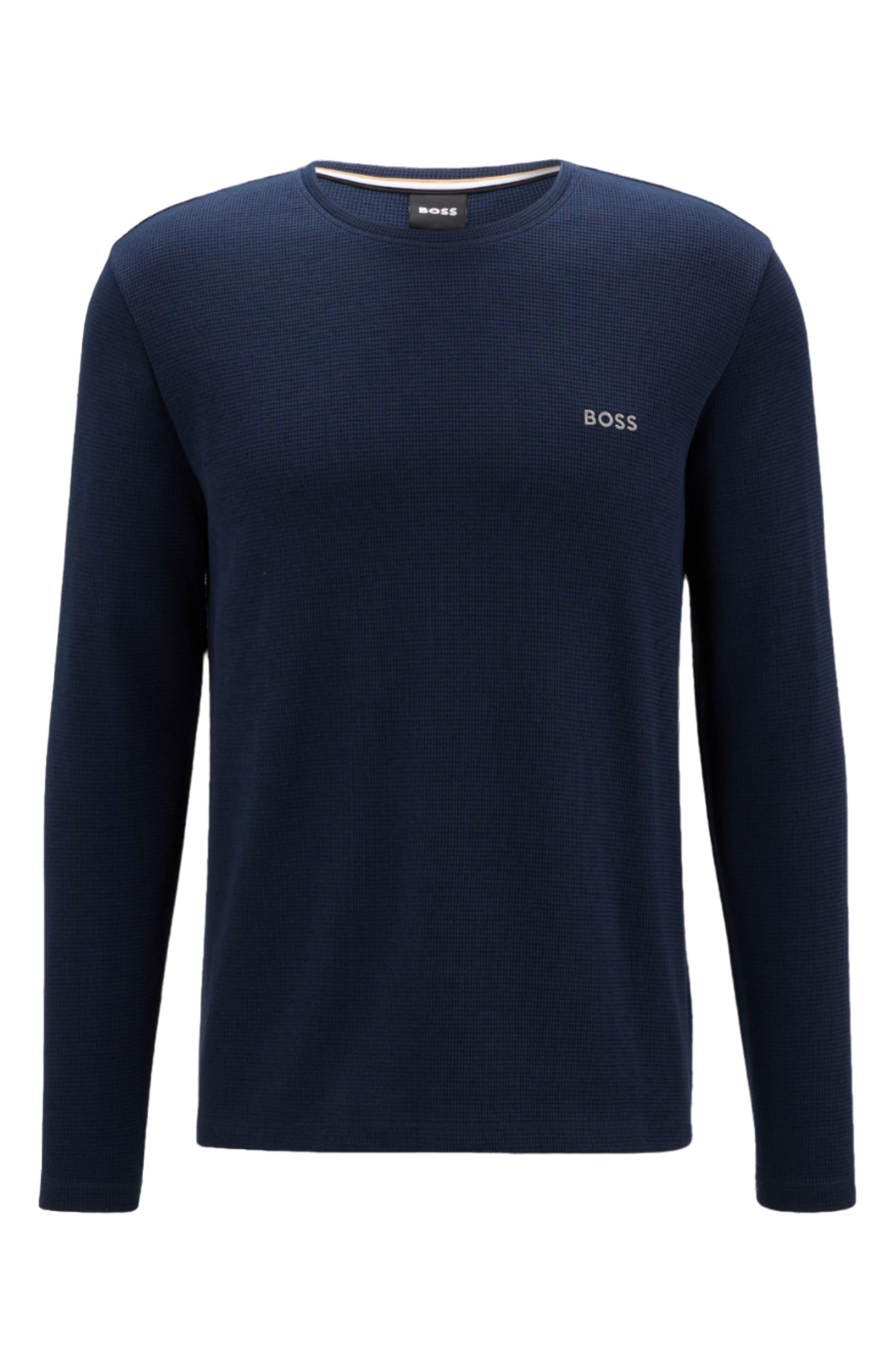 BOSS by HUGO BOSS Long Sleeve Waffle Knit Cotton Blend T-shirt in Blue for  Men | Lyst