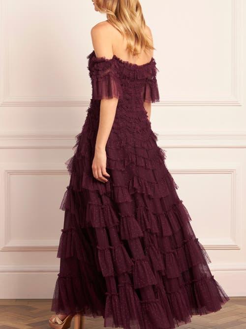 needle and thread off the shoulder dress Dappled Sequin Off-Shoulder Ankle Gown