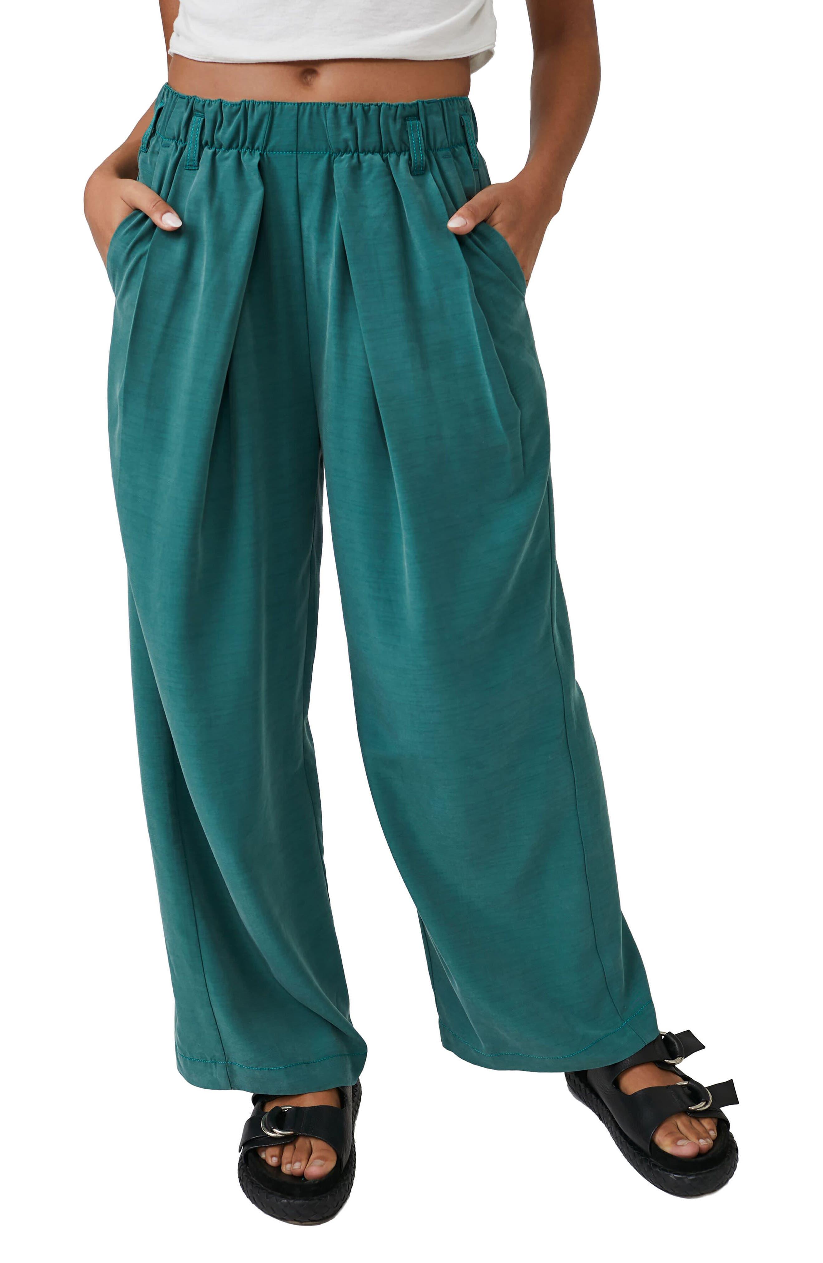 Free People Nothin' To Say Elastic Waist Pants in Green